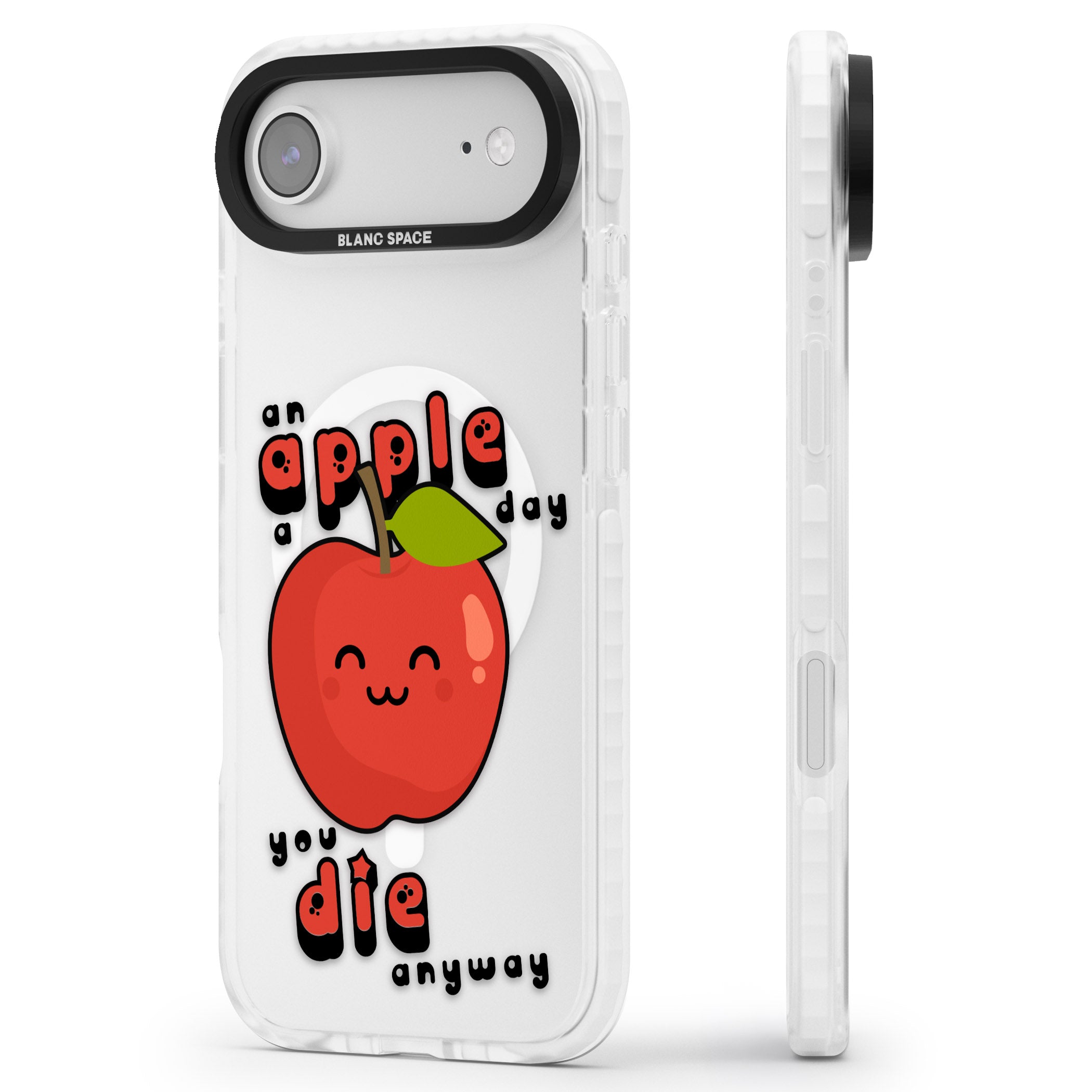 An Apple A Day iPhone 17 Air Impact Pro Clear Phone Case Side Profile
