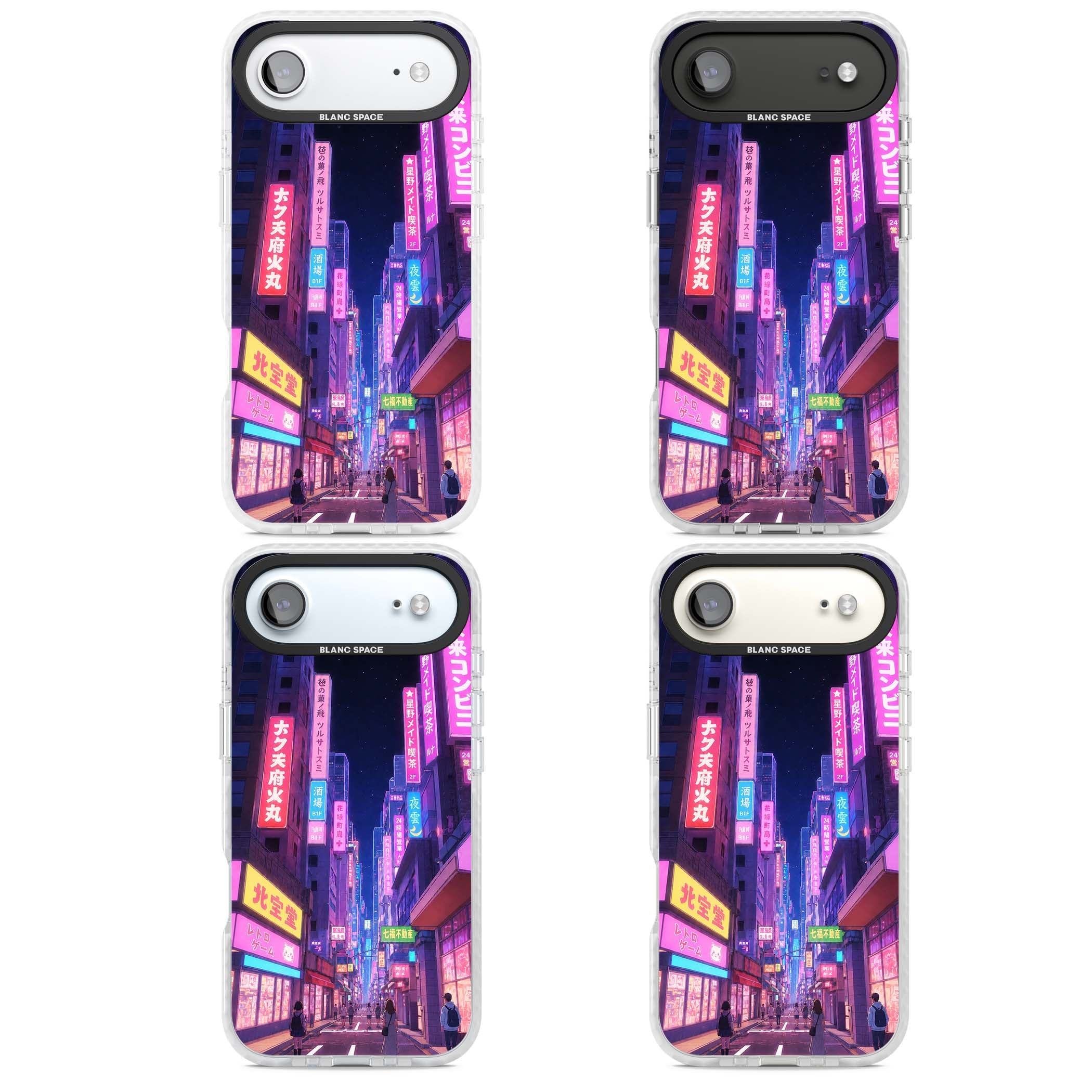 Shibuya At Night Japanese neon city iPhone case featuring glowing kanji signs, pink storefronts and a Tokyo street at n | Impact Magsafe case for iPhone Air