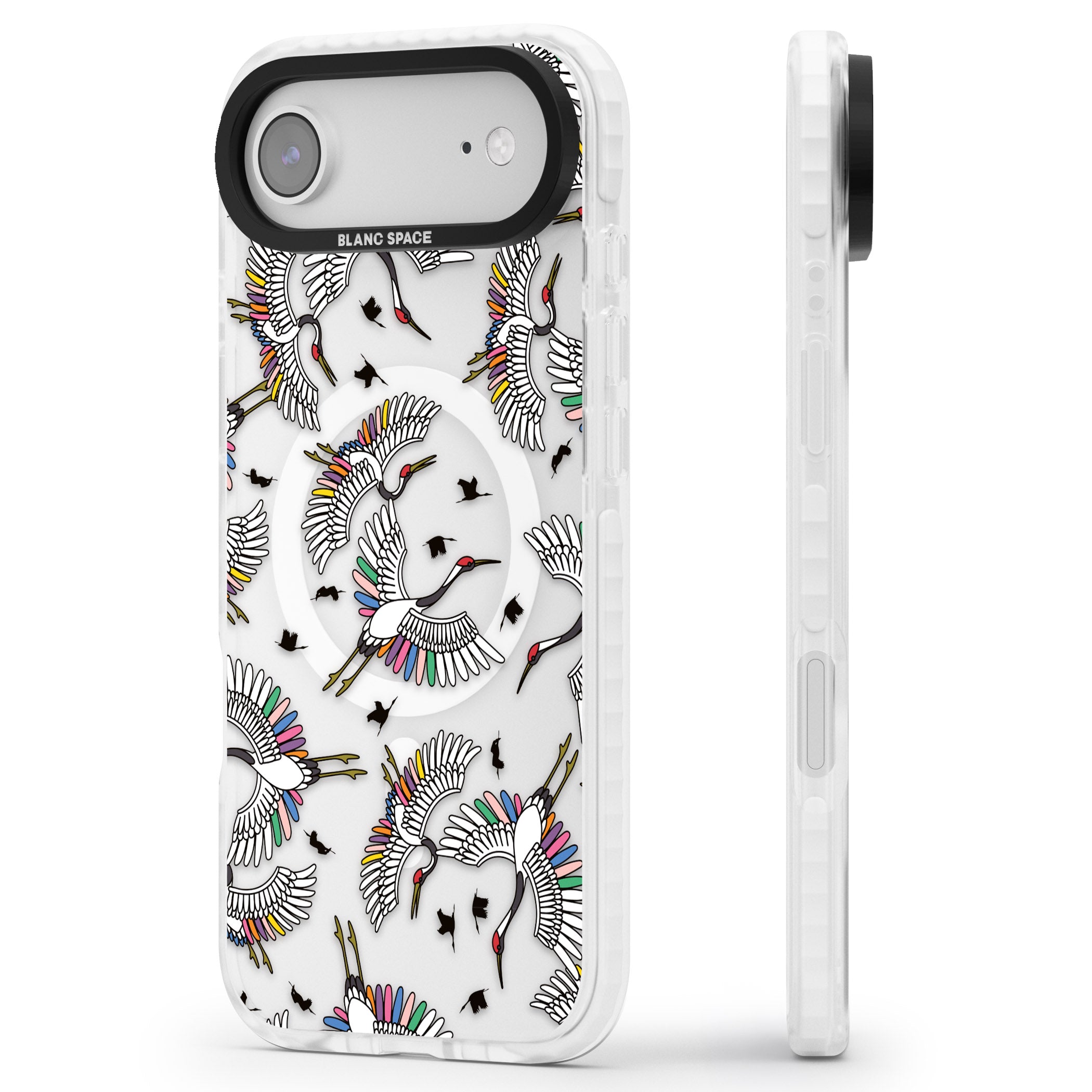 Colourful Crane Pattern iPhone 17 Air Impact Pro Clear Phone Case Side Profile