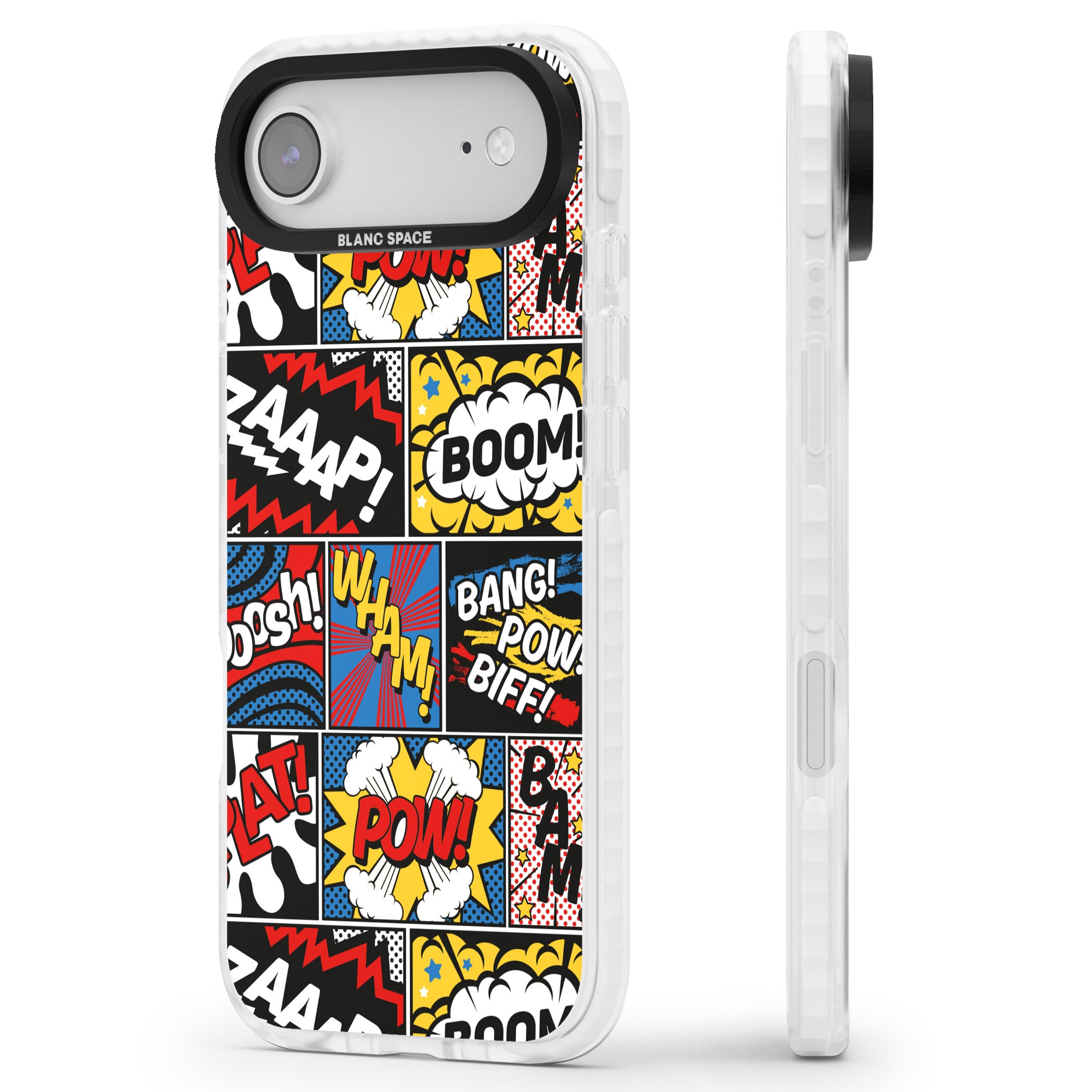 Onomatopoeia iPhone 17 Air Impact Pro Clear Phone Case Side Profile