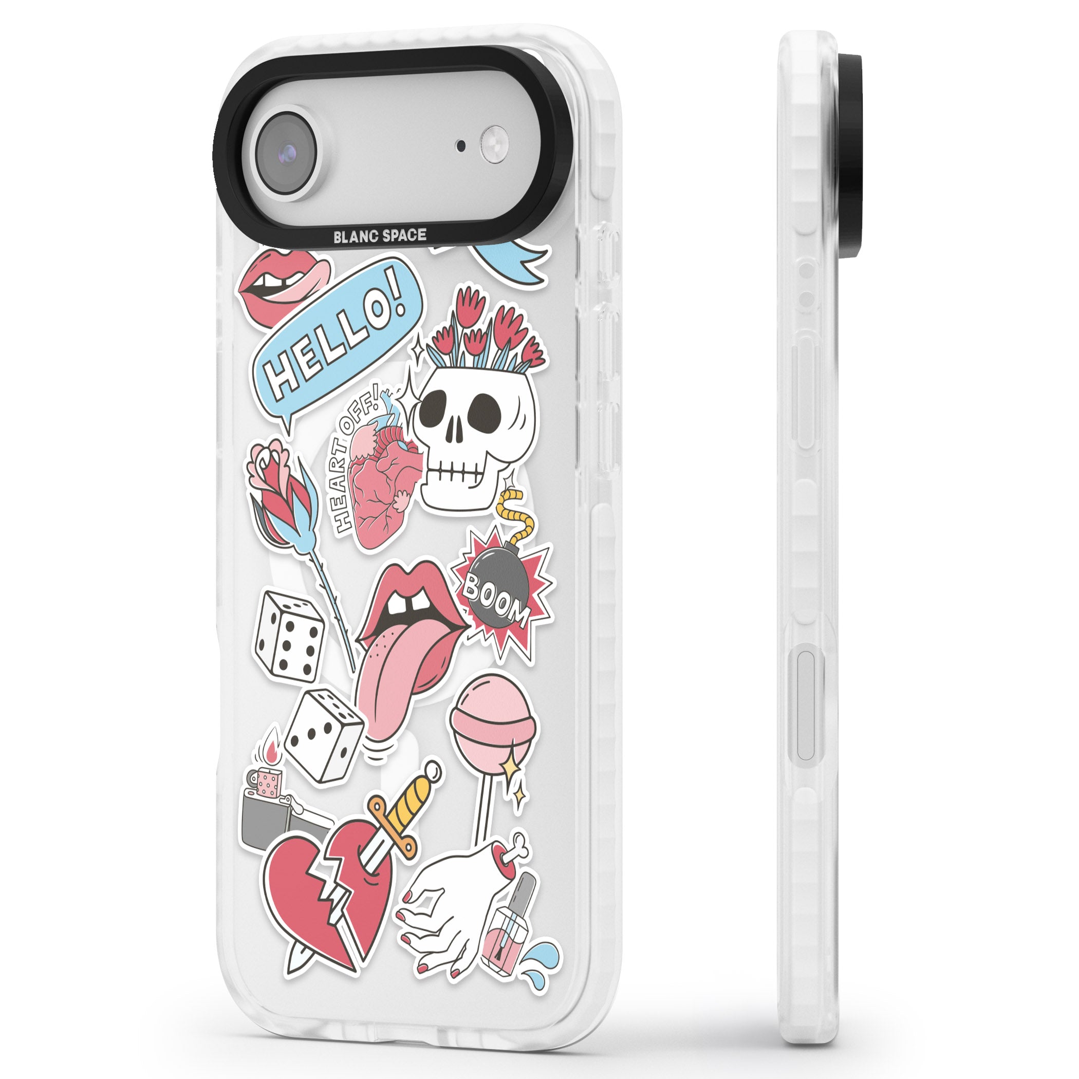 Skull & Flowers Stickers iPhone 17 Air Impact Pro Clear Phone Case Side Profile
