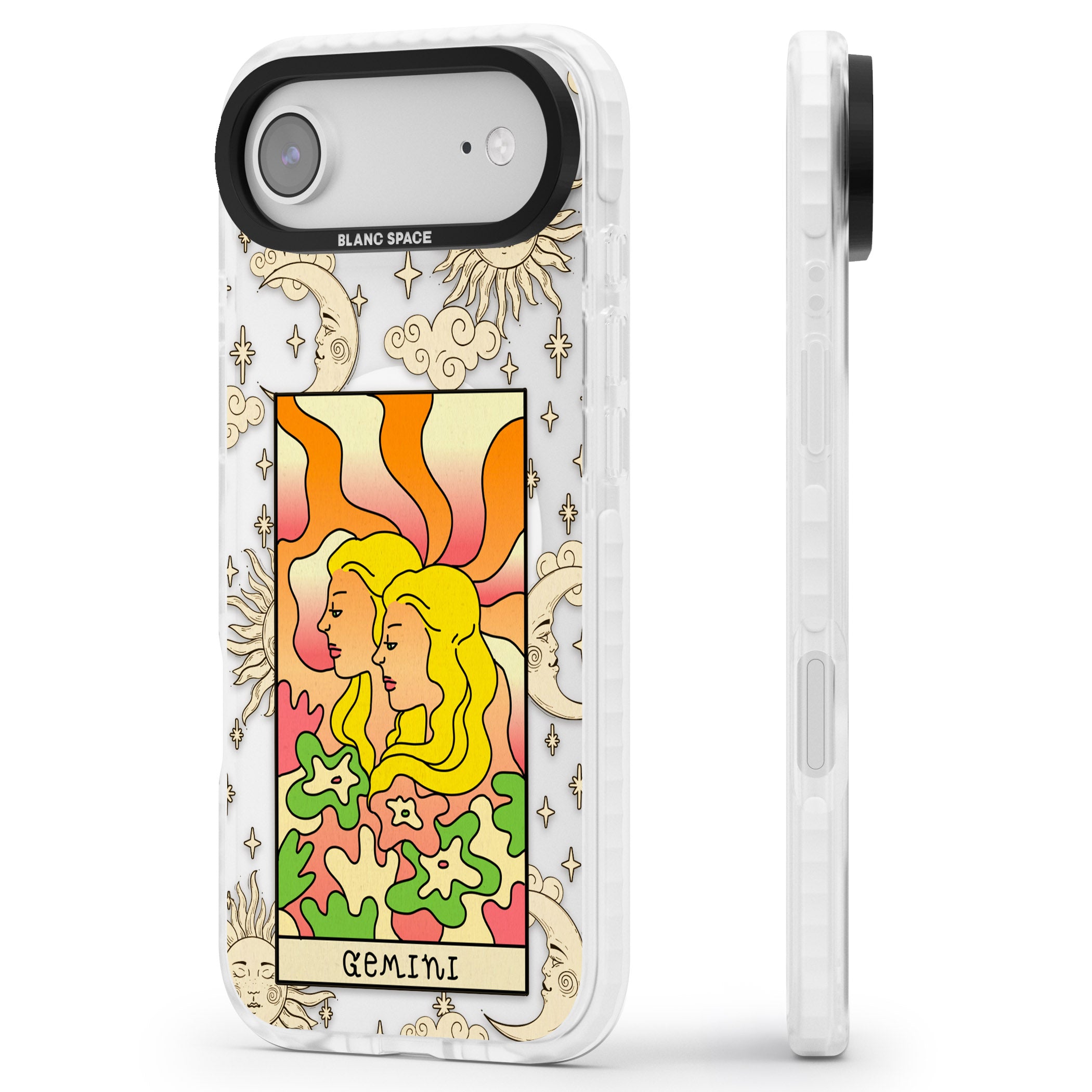 Celestial Zodiac Gemini iPhone 17 Air Impact Pro Clear Phone Case Side Profile
