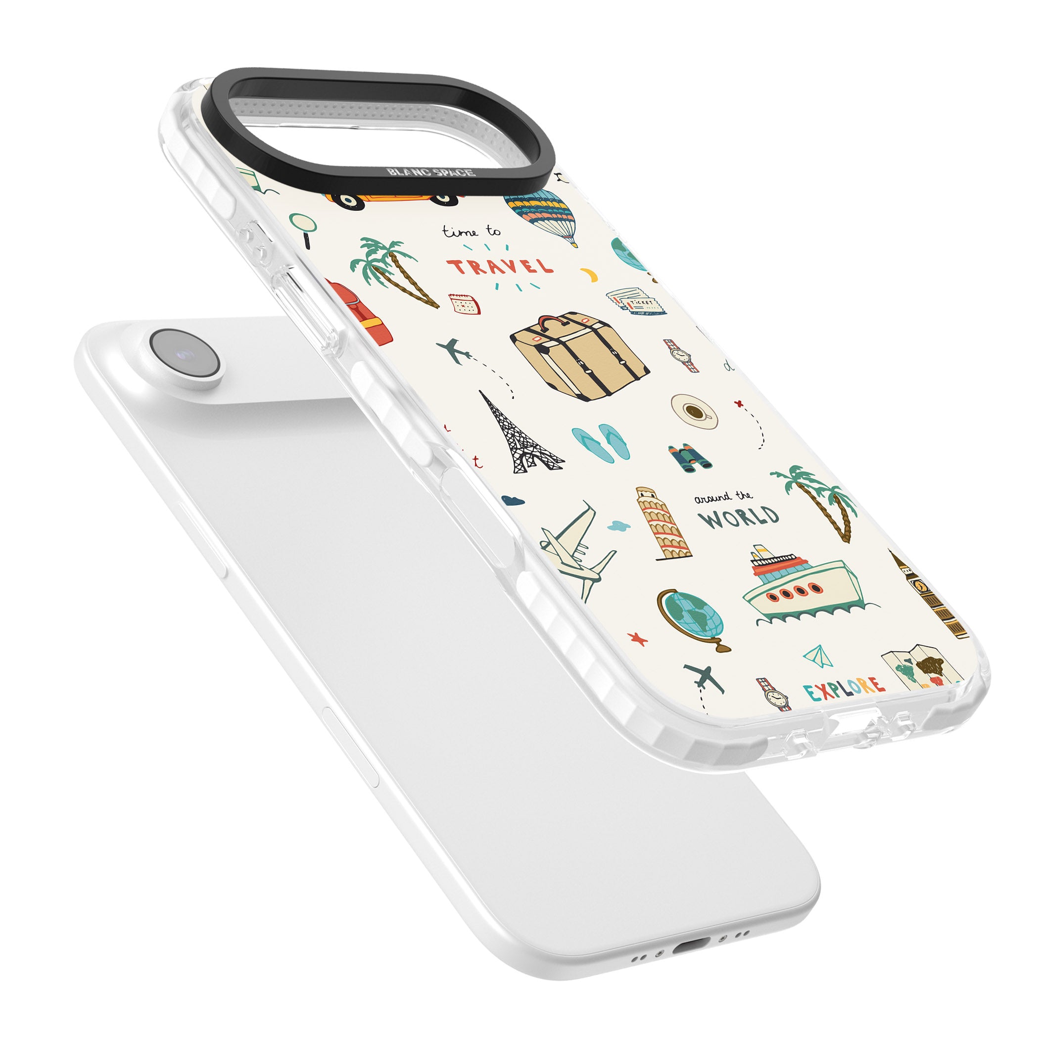 Cute Travel Pattern Cream iPhone 17 Air Impact Pro Clear Phone Case Colours