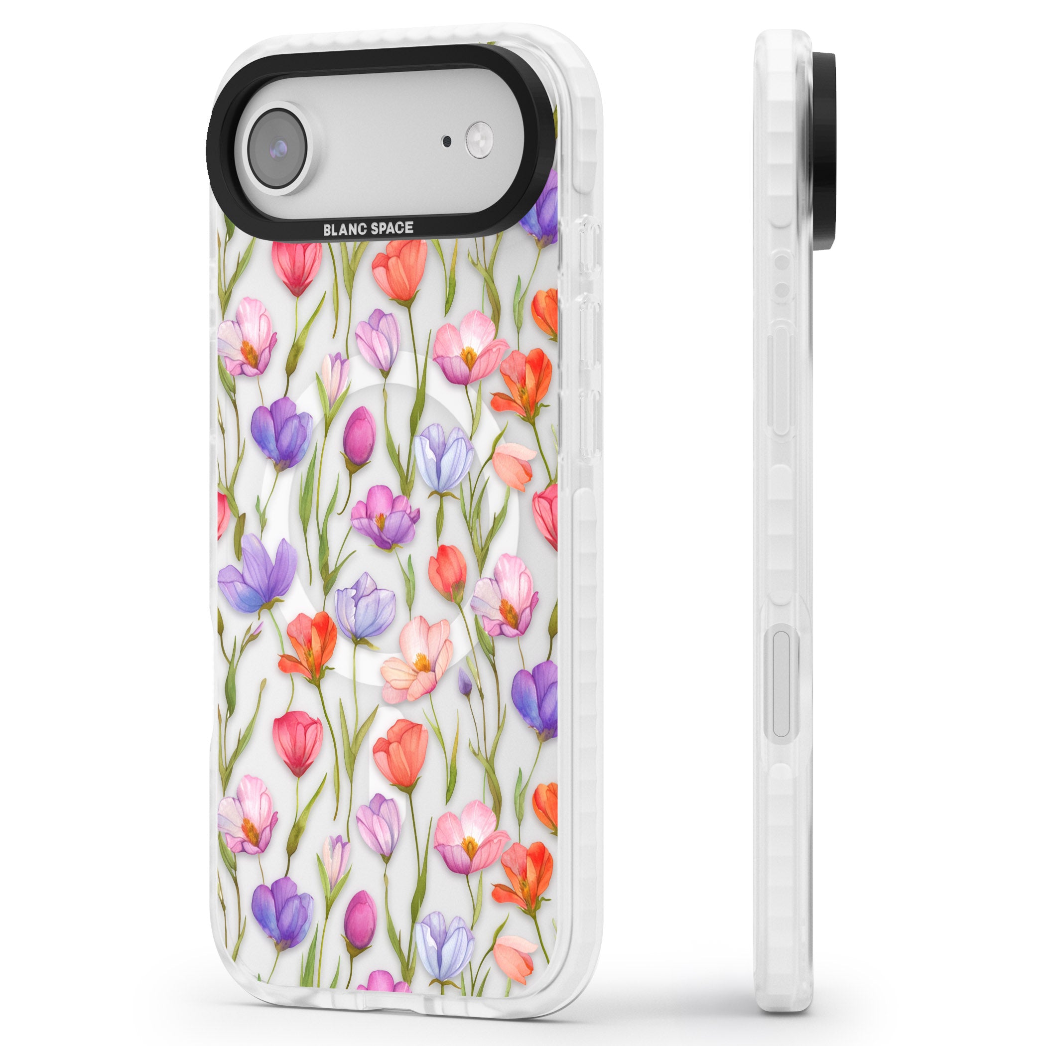 Red, Pink & Purple Flowers iPhone 17 Air Impact Pro Clear Phone Case Side Profile