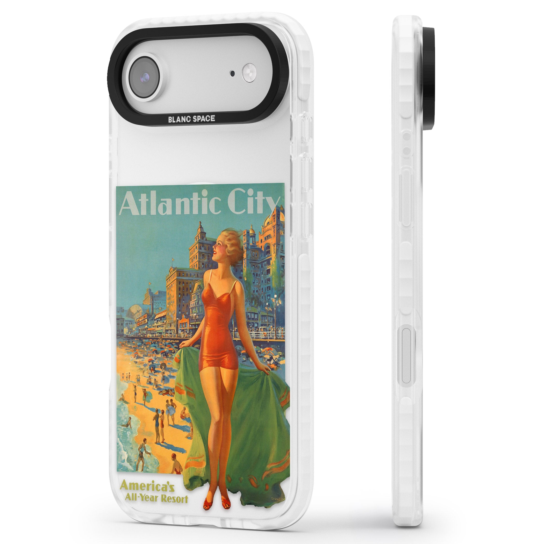 Atlantic City Vacation Poster iPhone 17 Air Impact Pro Clear Phone Case Side Profile