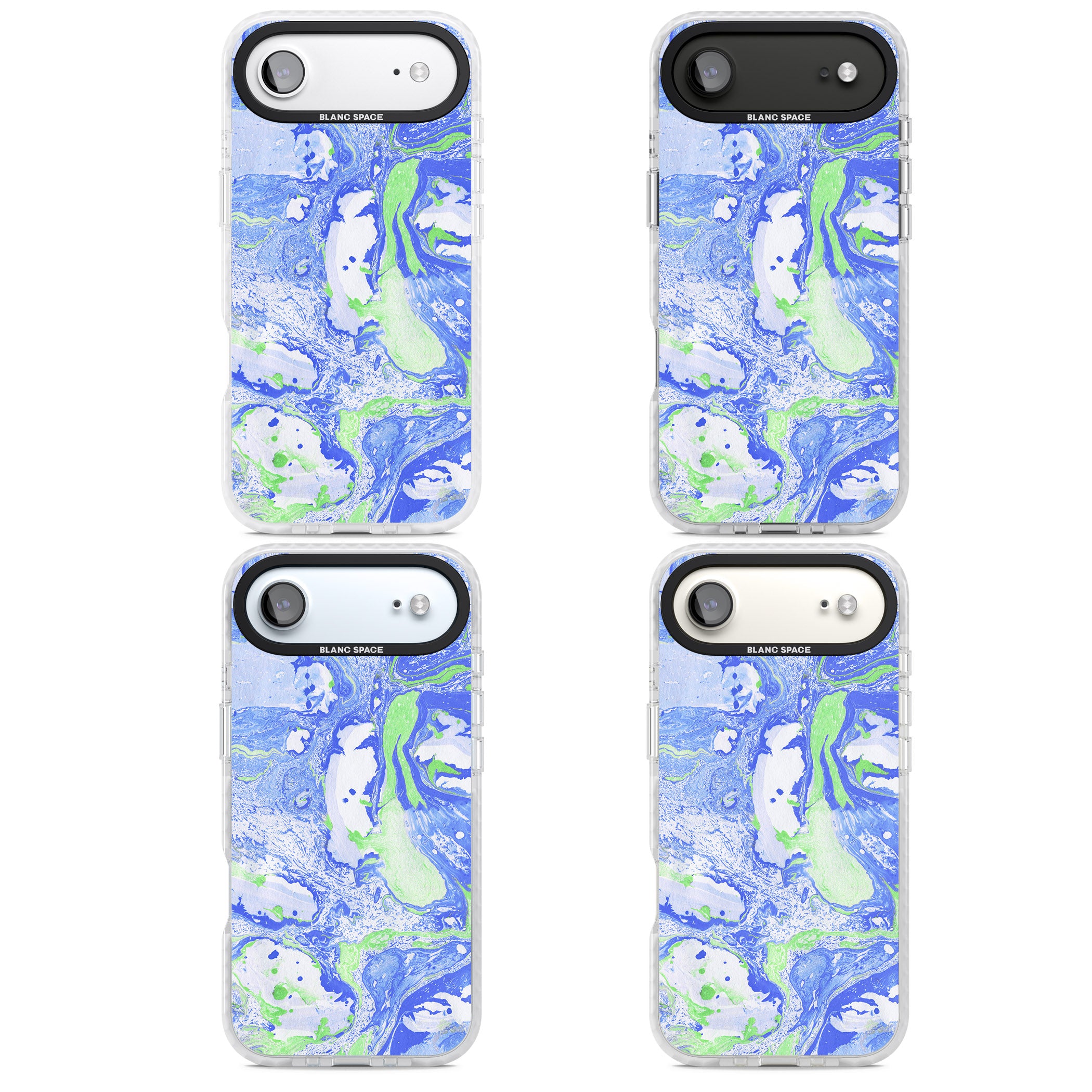 Dark Blue & Green Marbled Paper Pattern iPhone 17 Air Impact Clear Phone Case APT Impact Protection