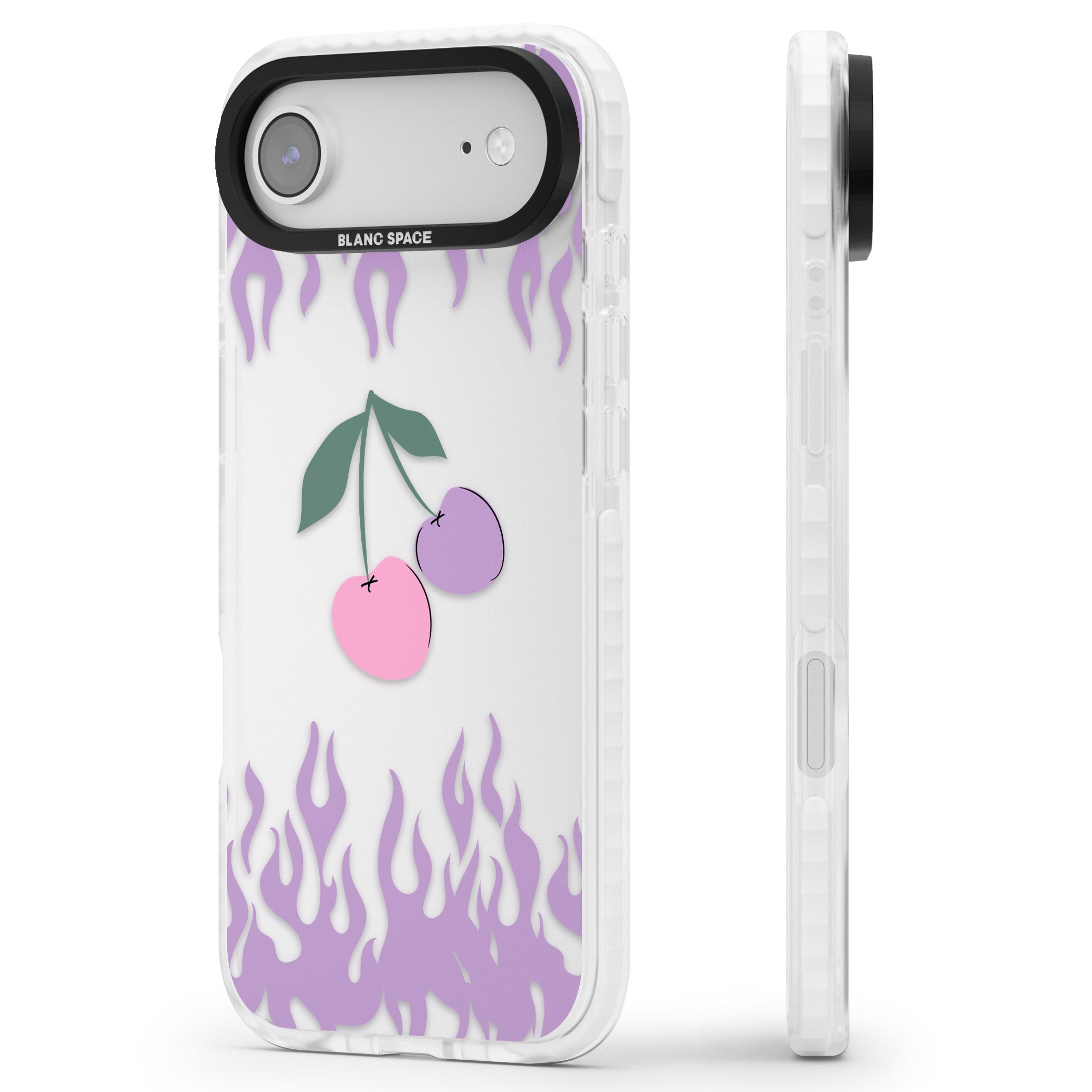 Cherries N' Flames iPhone 17 Air Impact Clear Phone Case Side Profile