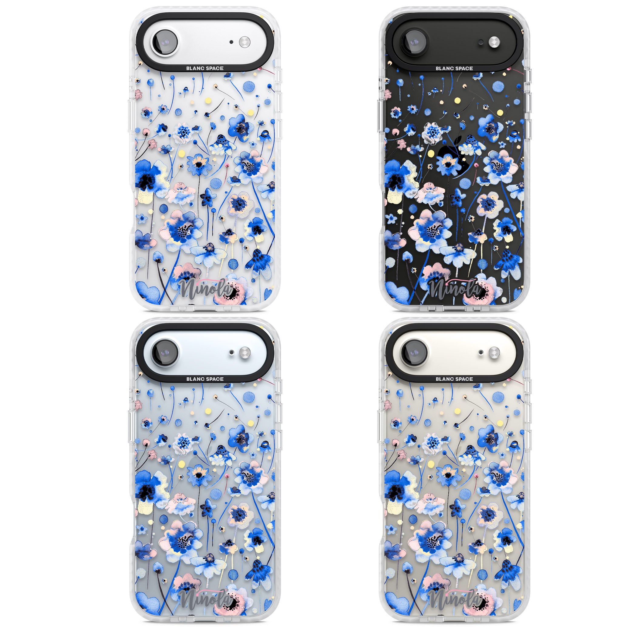 Ink Flowers Blue iPhone 17 Air Impact Clear Phone Case APT Impact Protection