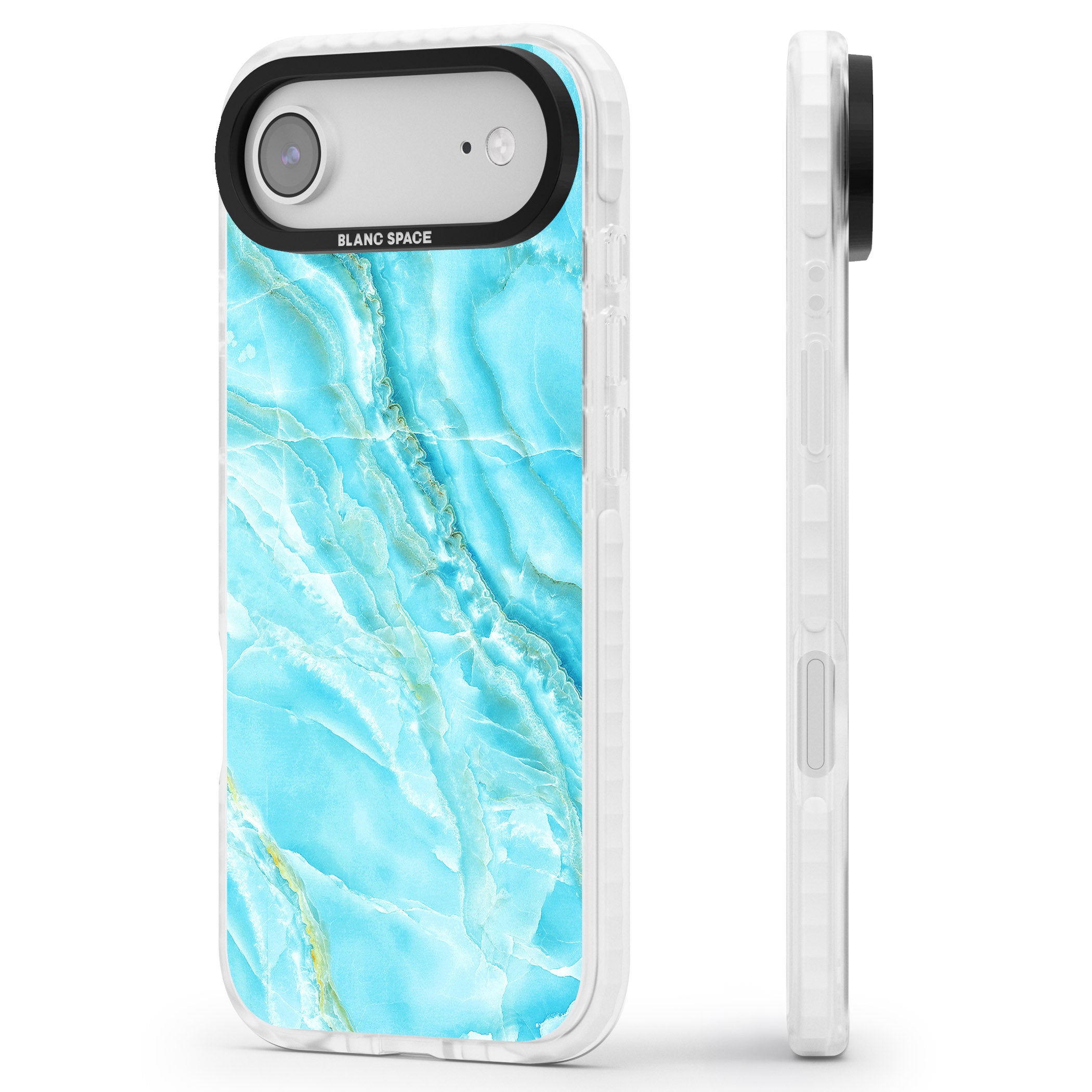 Blue Onyx Marble iPhone 17 Air Impact Clear Phone Case Side Profile