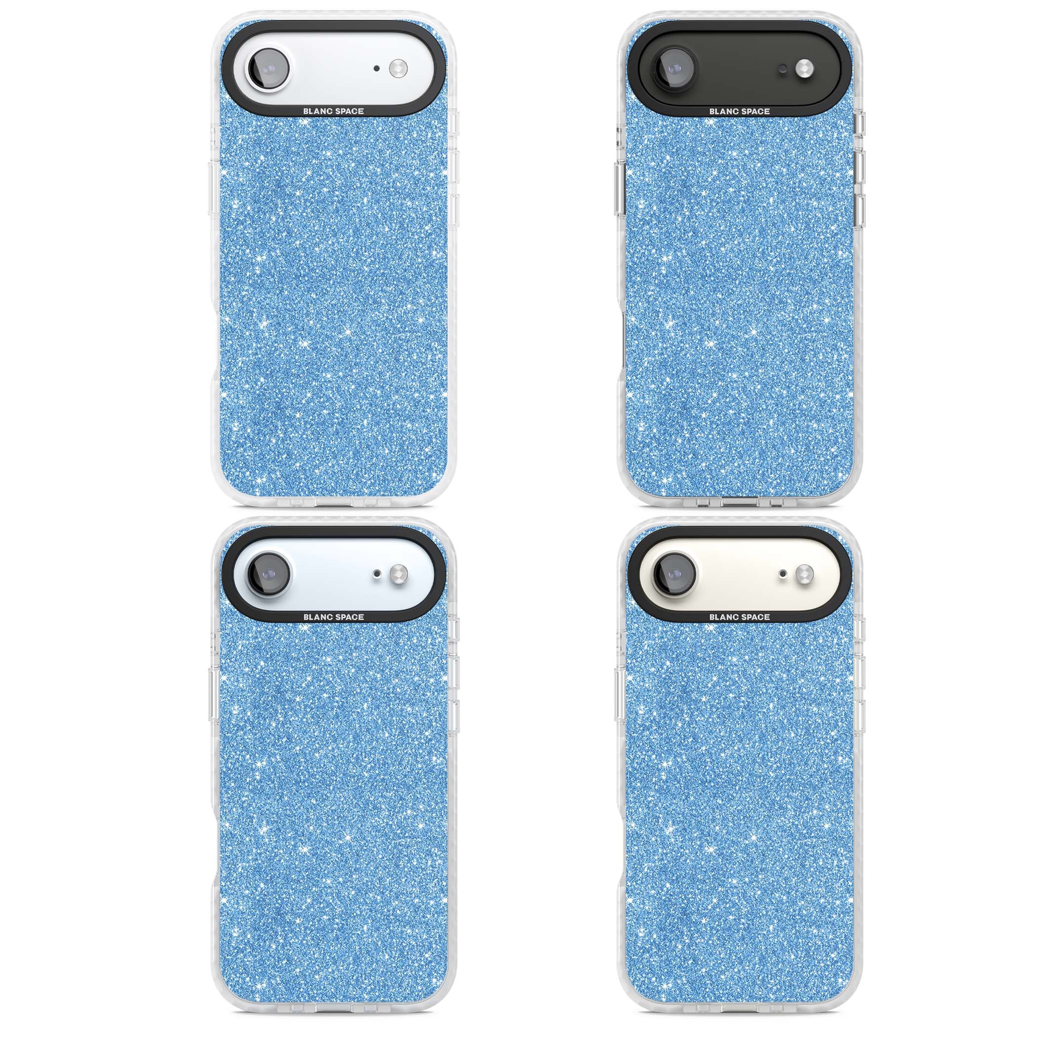 Blue Glitter blue glitter iPhone case featuring dense sparkling cerulean glitter with a glamorous shimmering finish | Black Impact case for iPhone Air