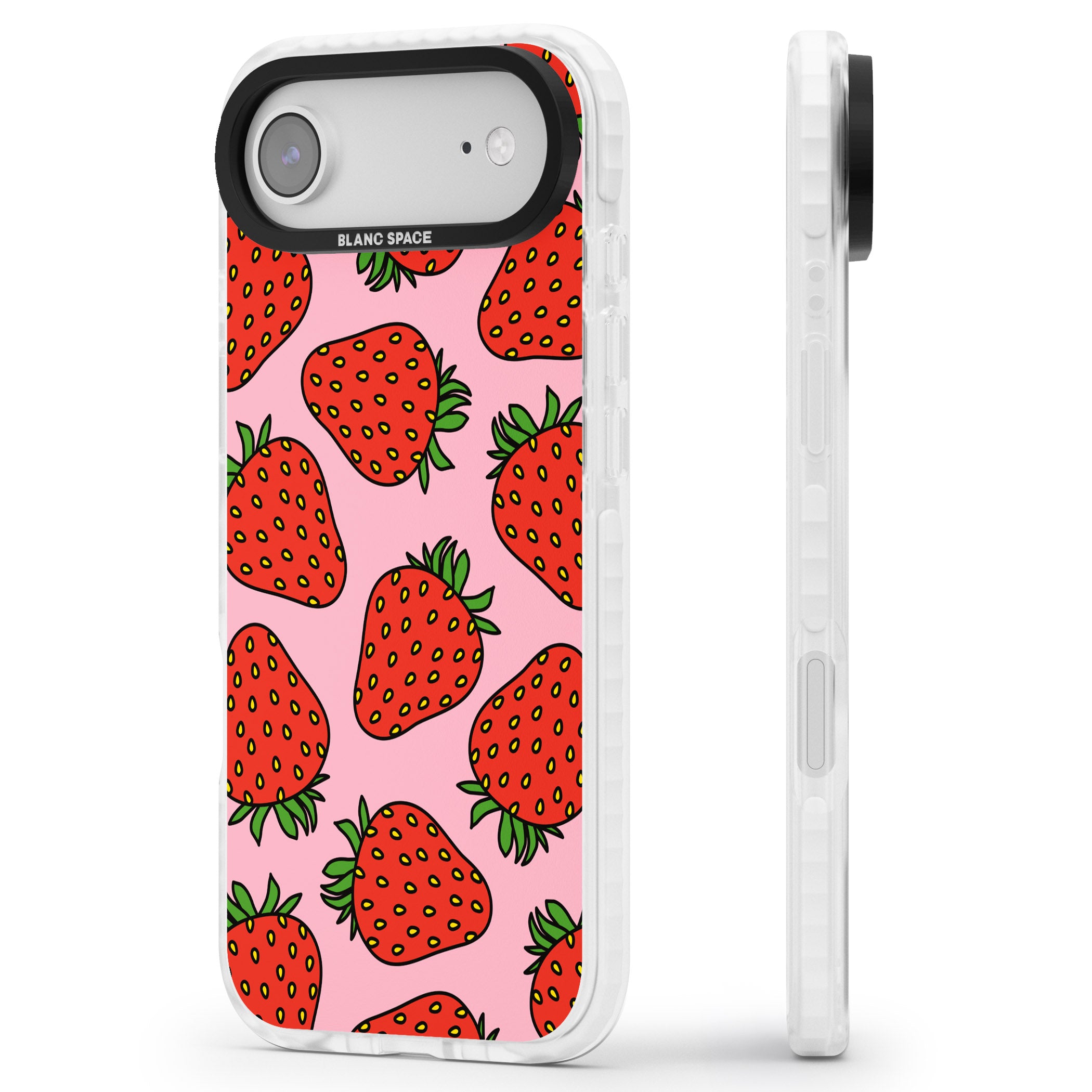 Strawberry Pattern (Pink) iPhone 17 Air Impact Clear Phone Case Side Profile