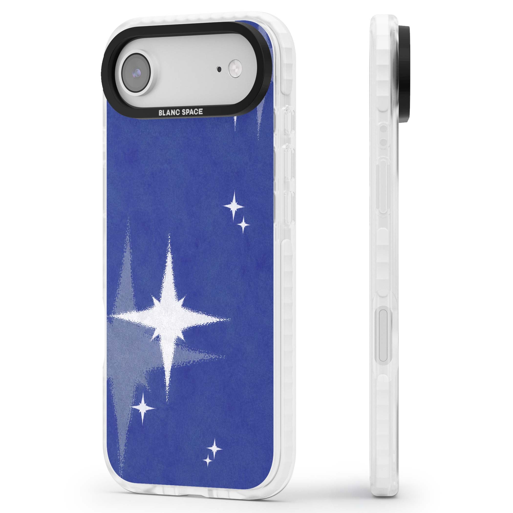 Blue Sparkle celestial iPhone case featuring sparkling silver stars on a deep blue painterly night sky | Black Impact case for iPhone Air