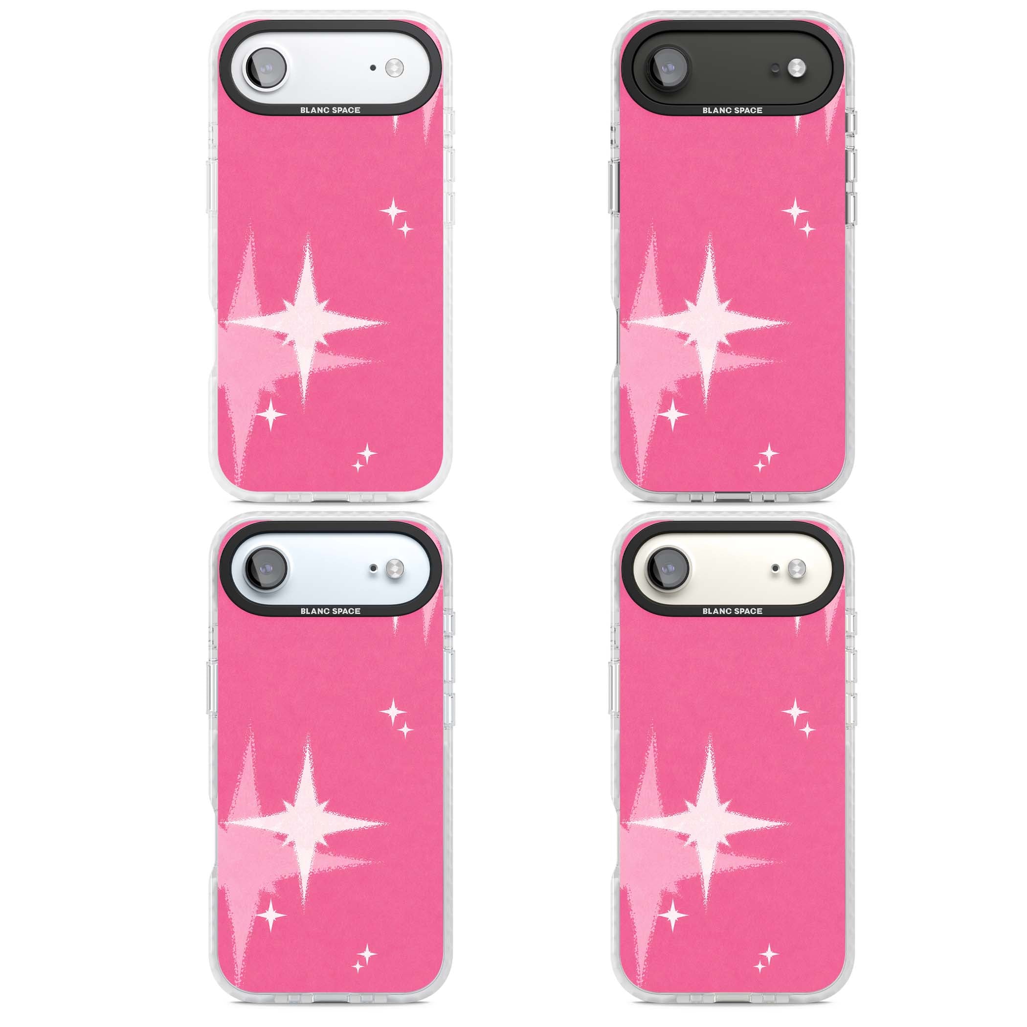 Pink Sparkle Y2K iPhone case featuring hot pink background with shimmering white starburst pattern | Black Impact case for iPhone Air