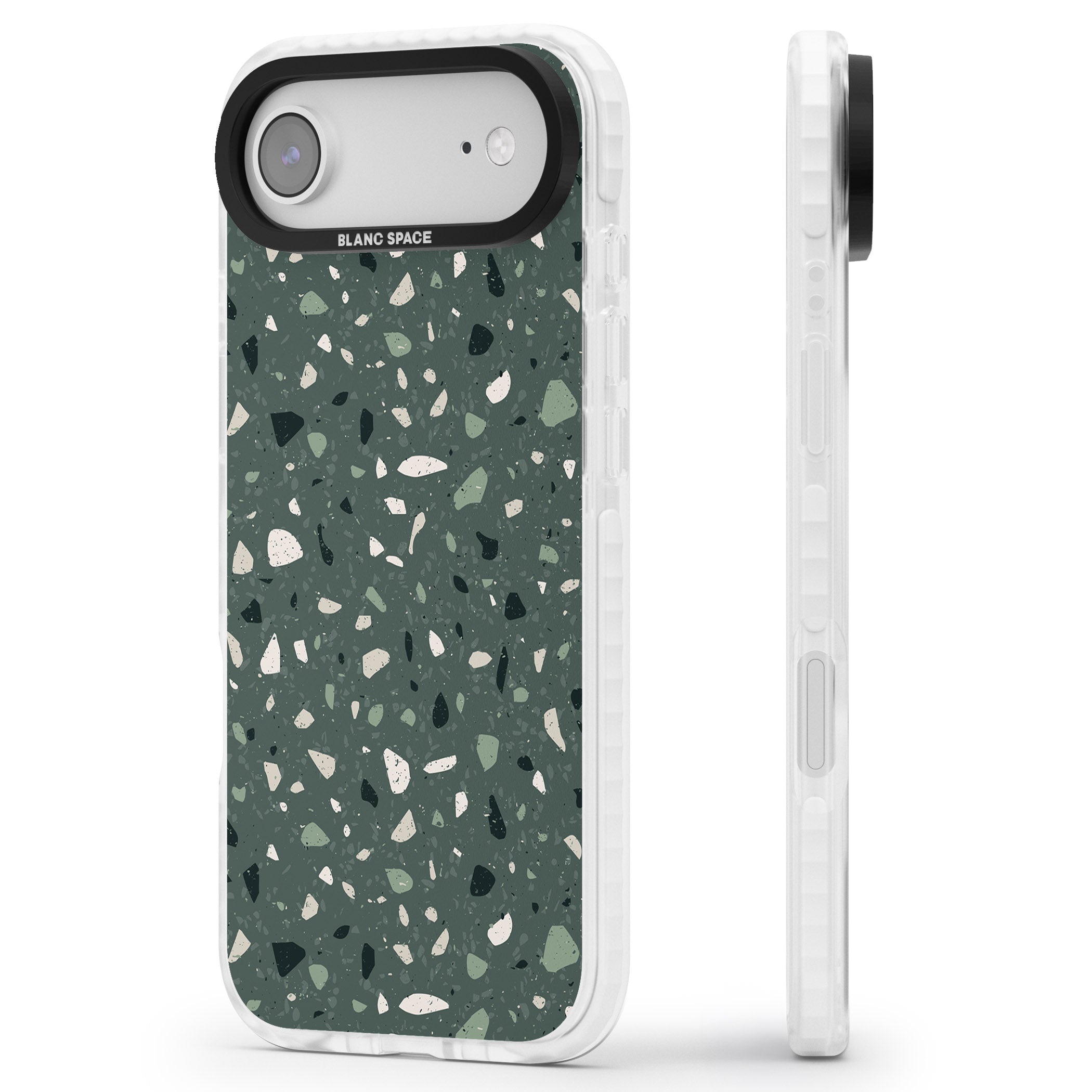 Green & Cream Terrazzo Pattern iPhone 17 Air Impact Clear Phone Case Side Profile