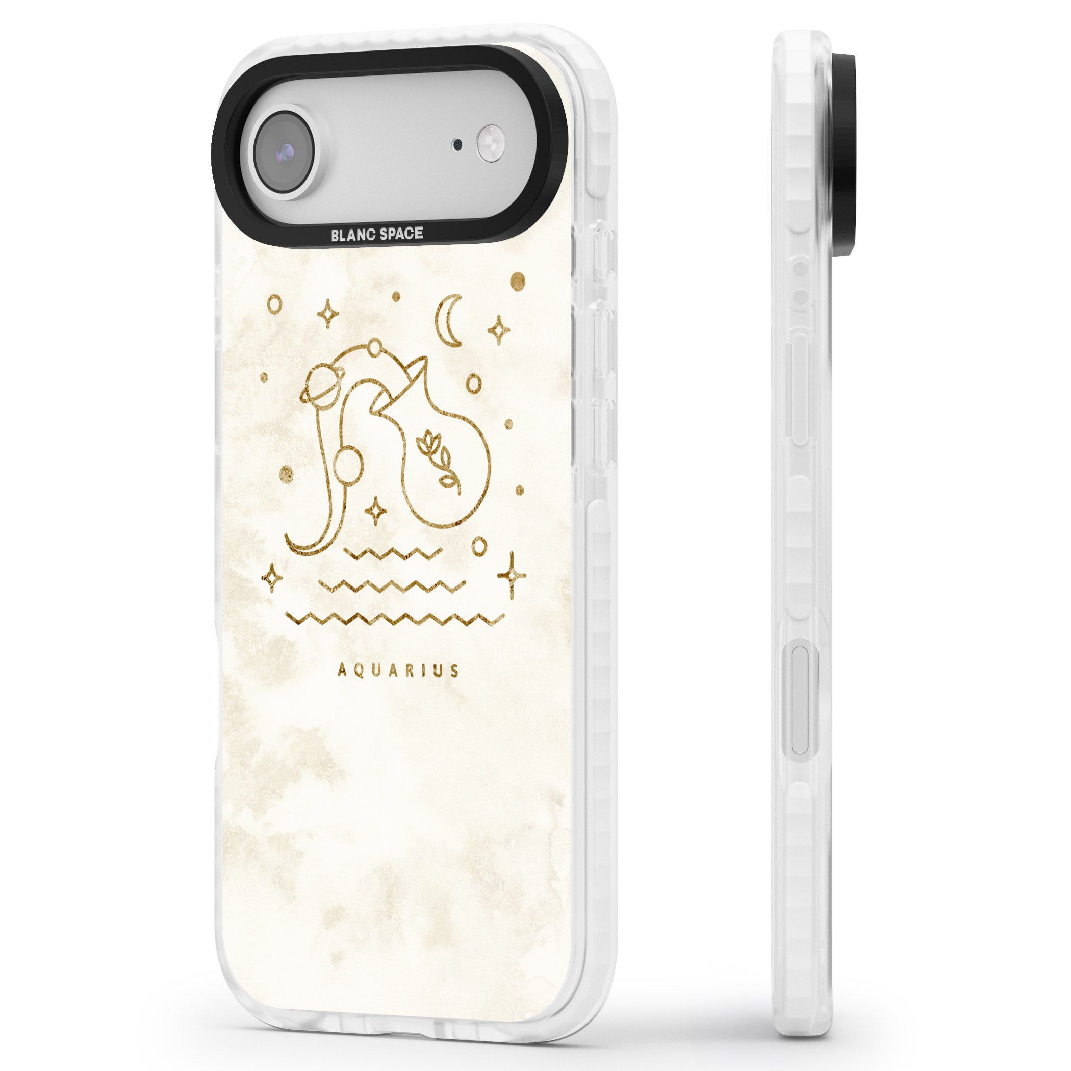 Aquarius Golden Emblem iPhone 17 Air Impact Clear Phone Case Side Profile