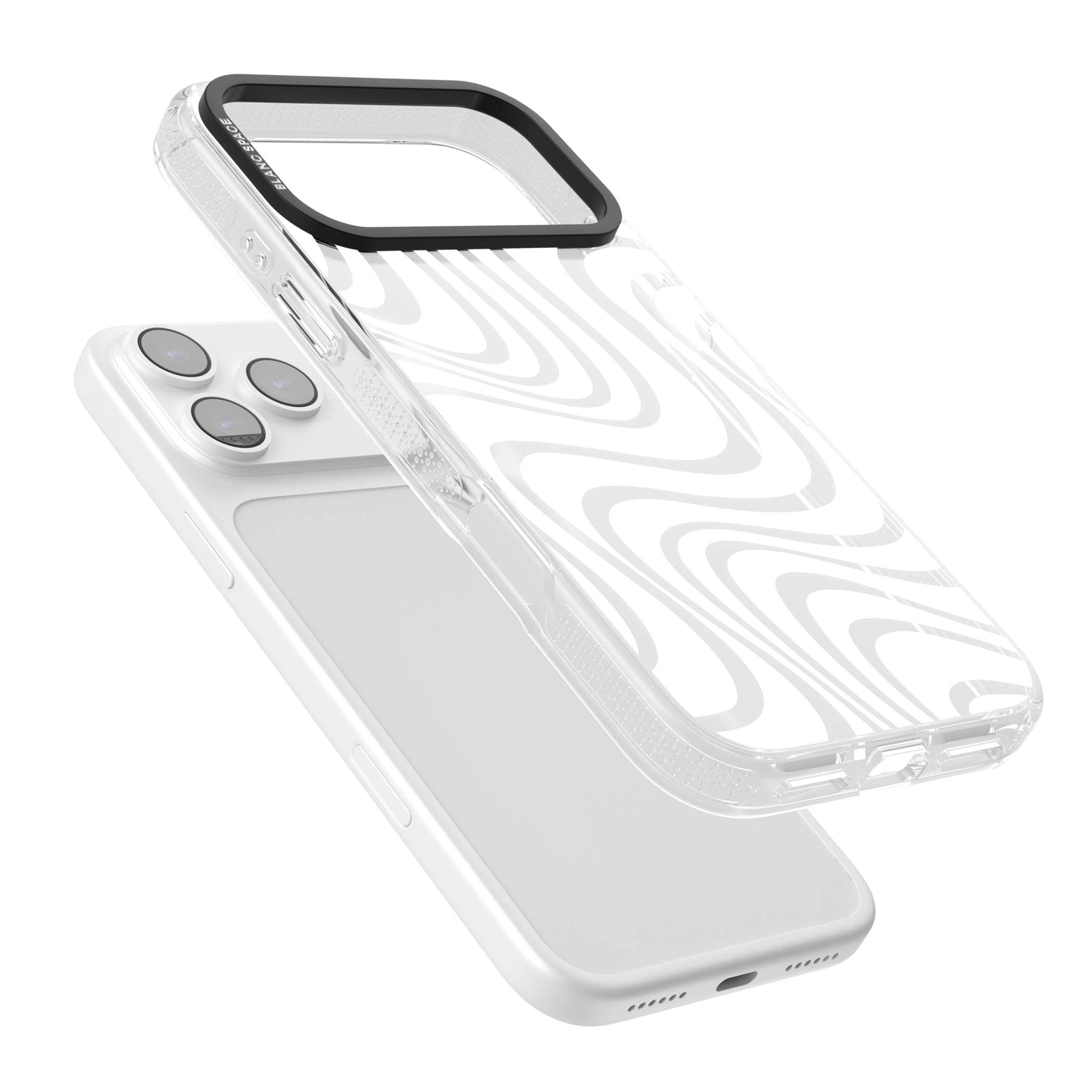 White Abstract Waves abstract iPhone case featuring flowing grey wave pattern on clear background | Clear Case Impact Air case for iPhone 17 Pro, iPhone 17 Pro Max
