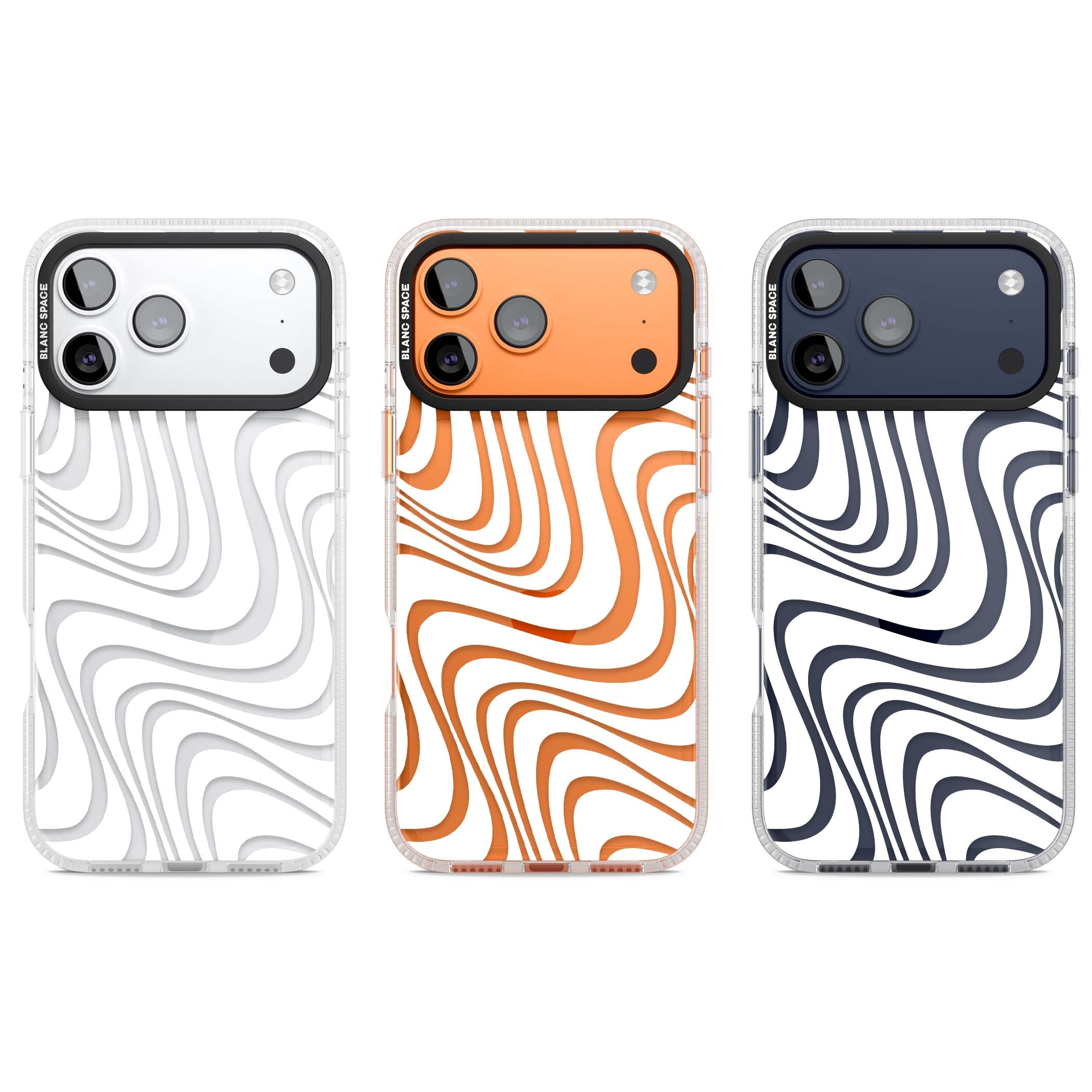White Abstract Waves abstract iPhone case featuring flowing grey wave pattern on clear background | Clear Case Impact Air case for iPhone 17 Pro, iPhone 17 Pro Max