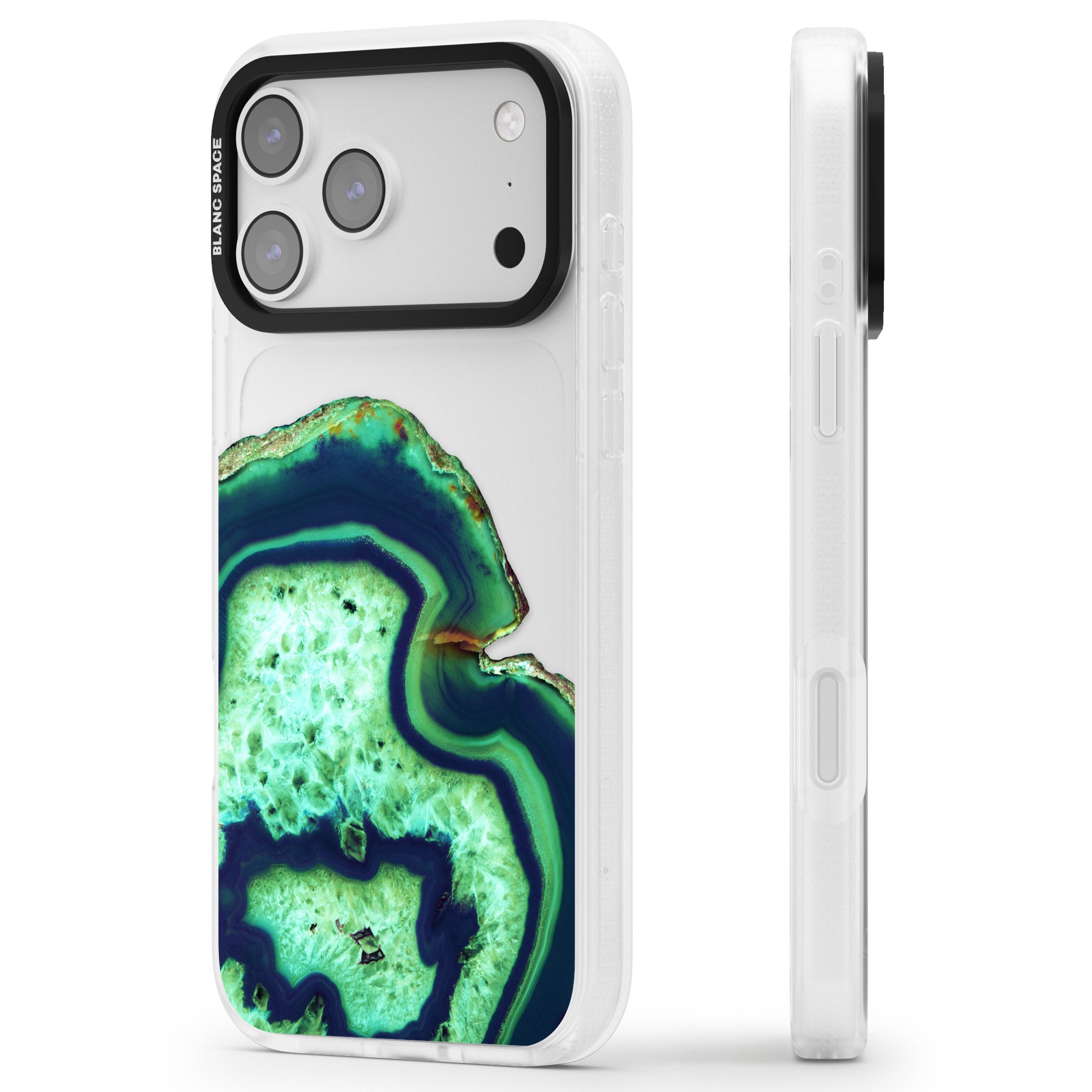 Emerald Agate Slice iPhone 17 Pro Impact Air Clear Phone Case Side Profile