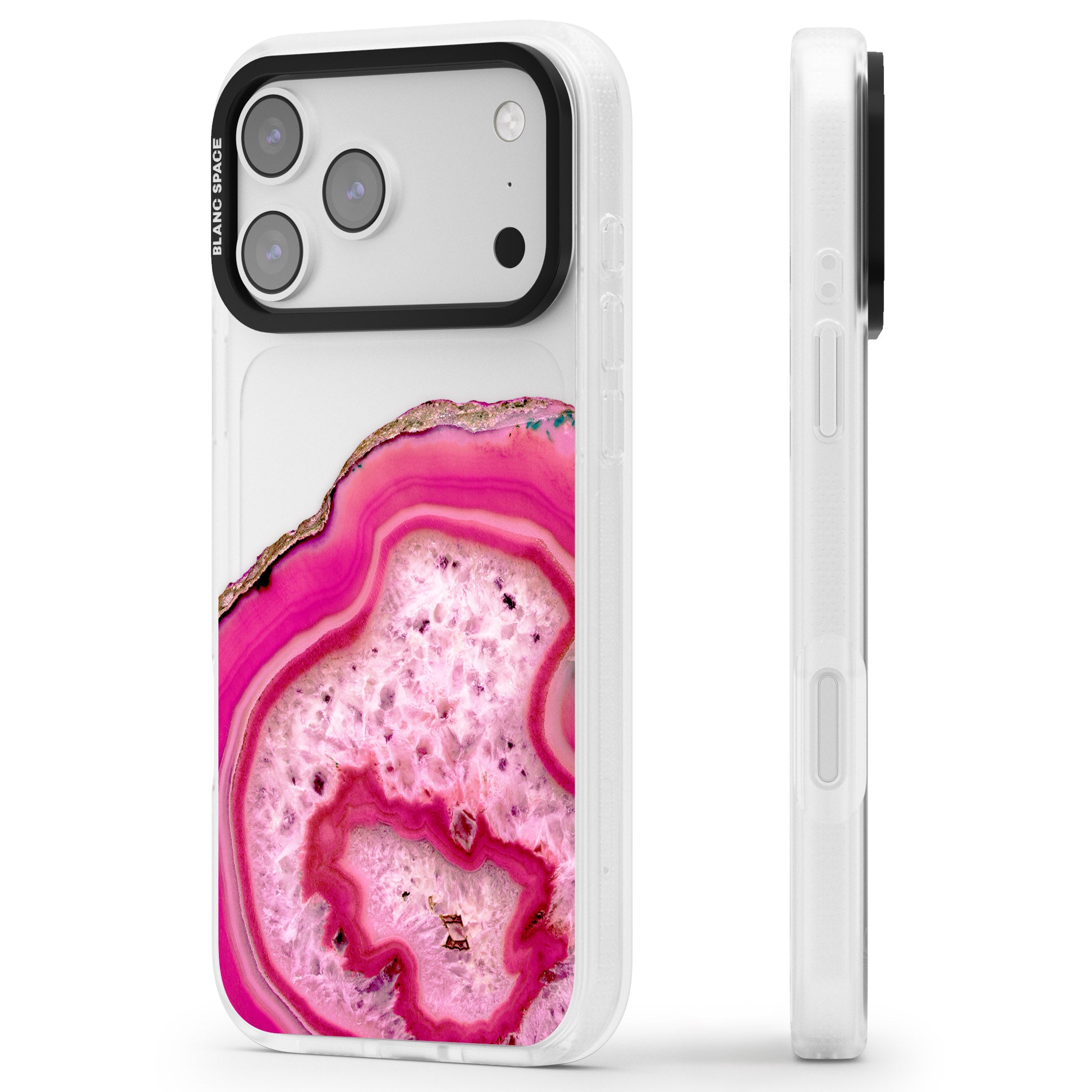 Pink Geode Crystal iPhone 17 Pro Max Impact Air Clear Phone Case Side Profile