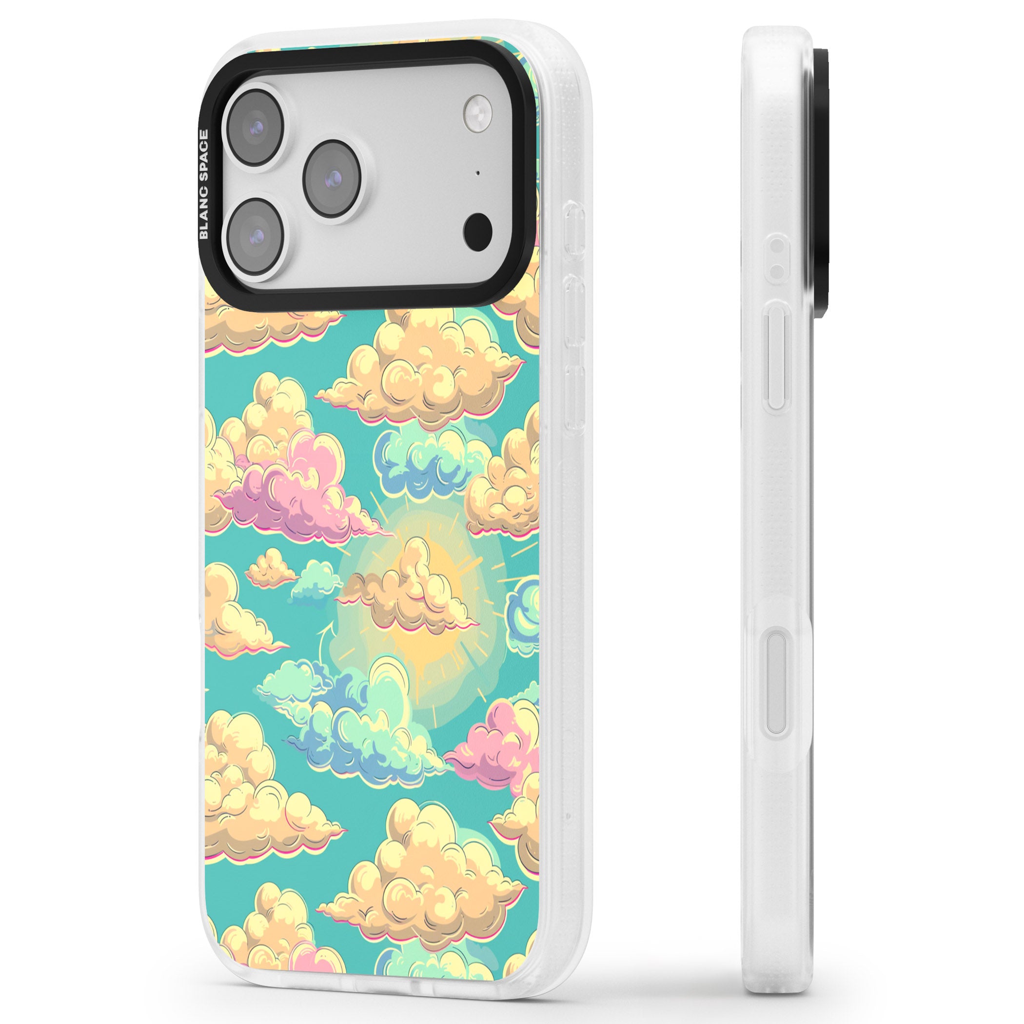 Pastel Clouds iPhone 17 Pro Max Impact Air Clear Phone Case Side Profile