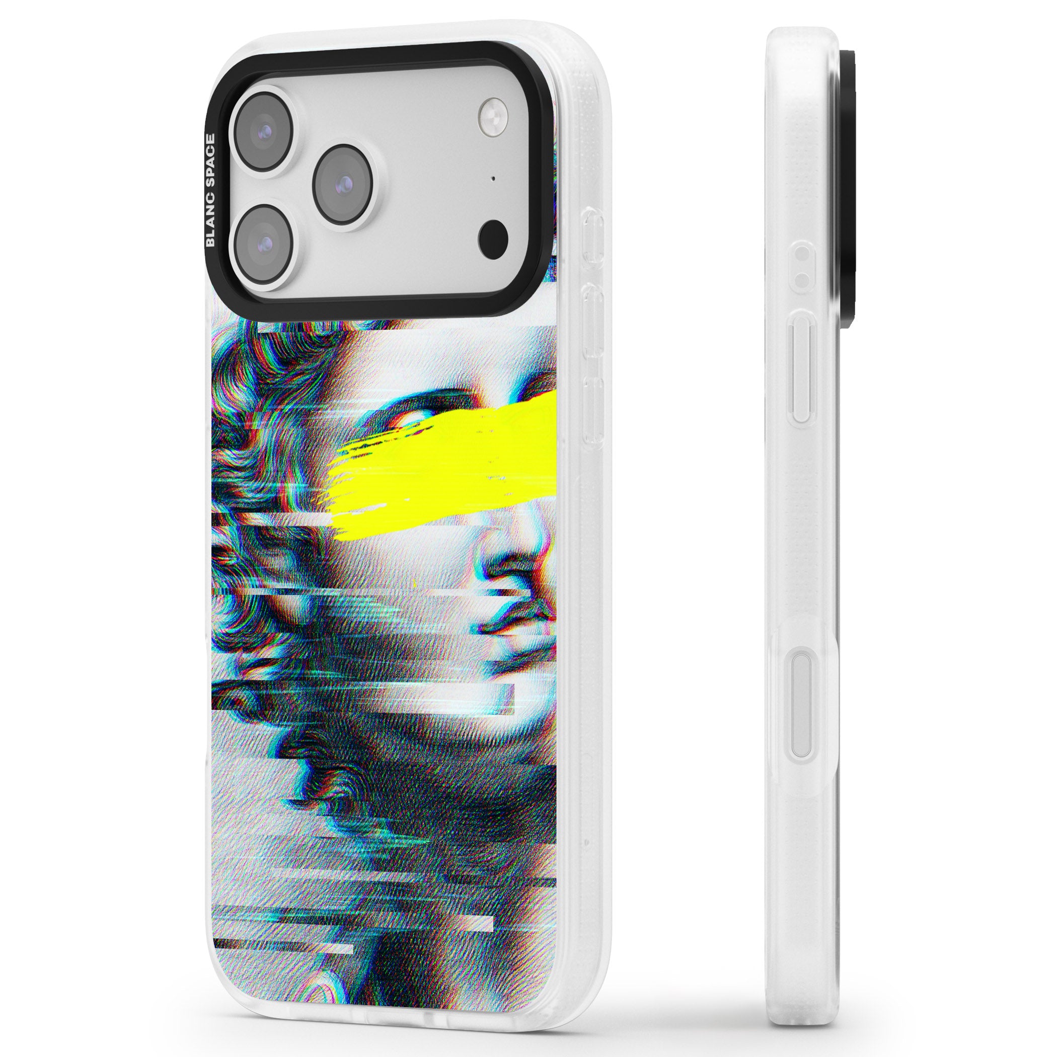 Glitched Fragment iPhone 17 Pro Impact Air Clear Phone Case Side Profile