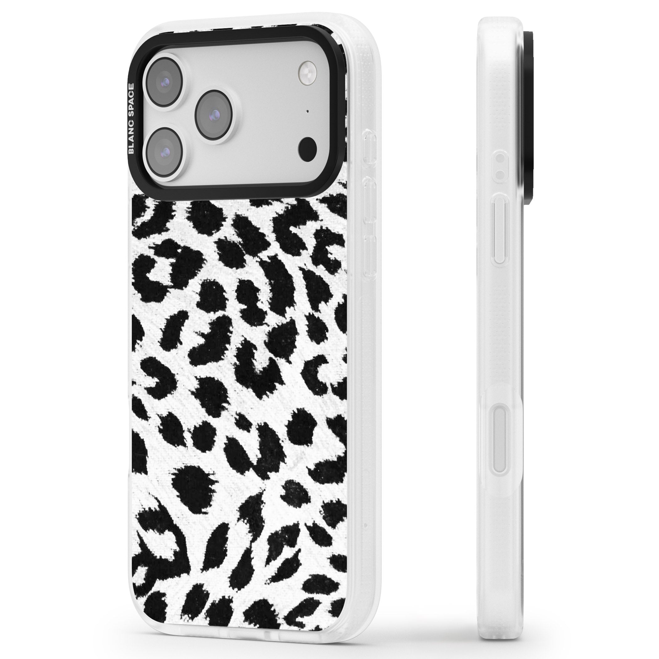 Rar Leopard Print White iPhone 17 Pro Max Impact Air Clear Phone Case Side Profile