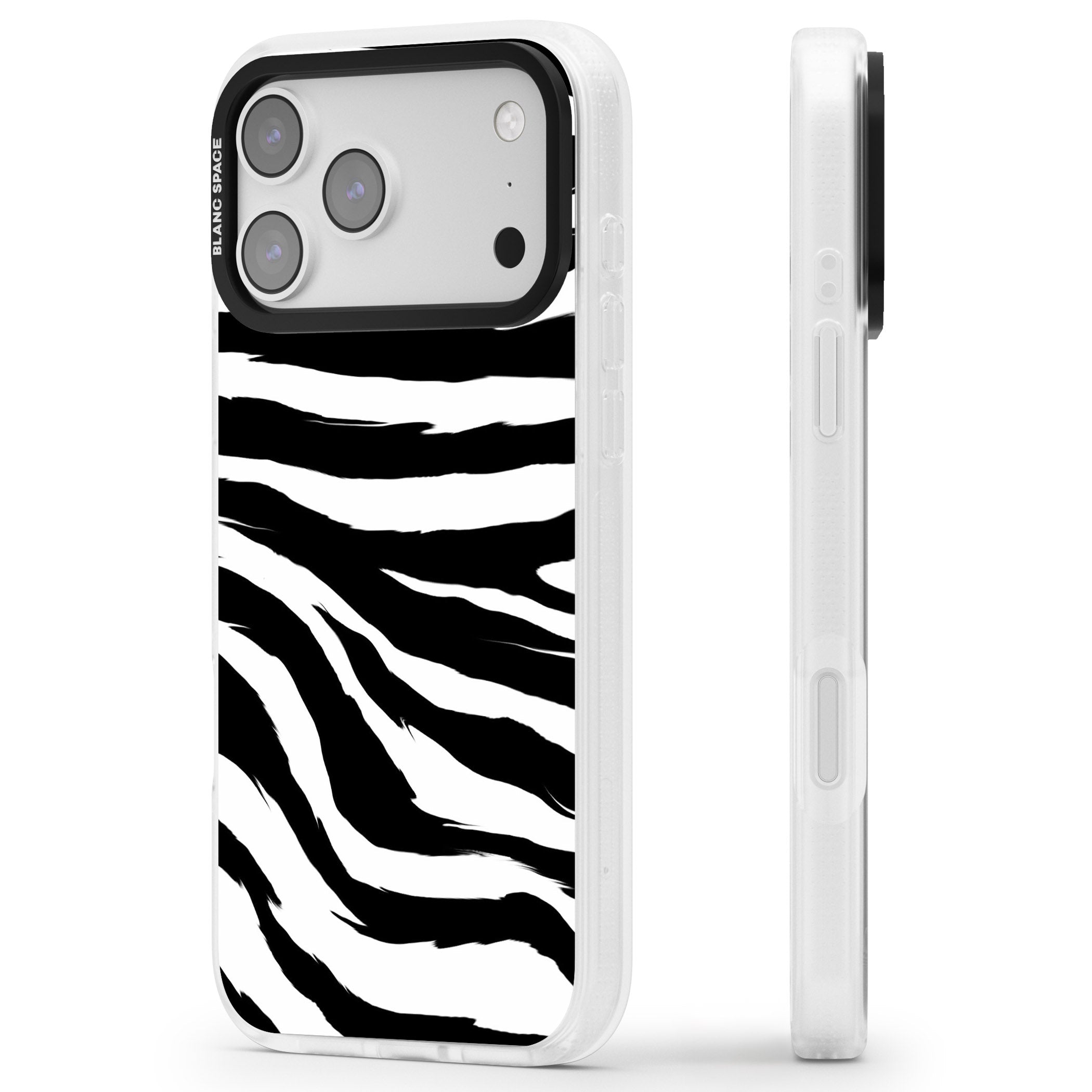 Black Zebra Print iPhone 17 Pro Impact Air Clear Phone Case Side Profile