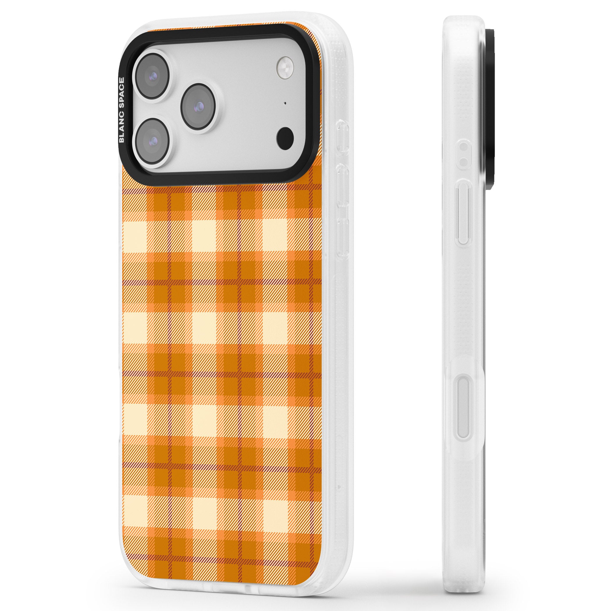 Pumpkin Plaid iPhone 17 Pro Impact Air Clear Phone Case Side Profile