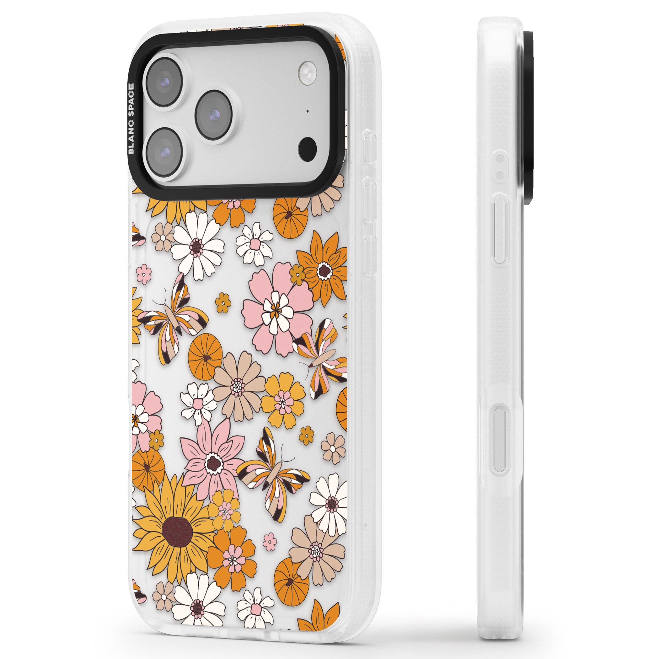 Butterfly Bloom Autumn Floral iPhone 17 Pro Impact Air Clear Phone Case Side Profile