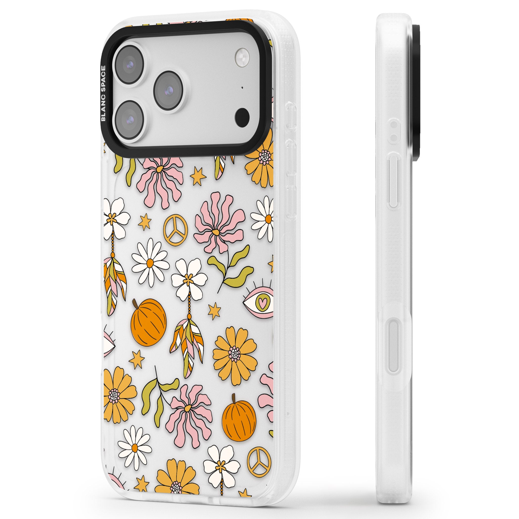 Retro Boho Fall Floral iPhone 17 Pro Max Impact Air Clear Phone Case Side Profile
