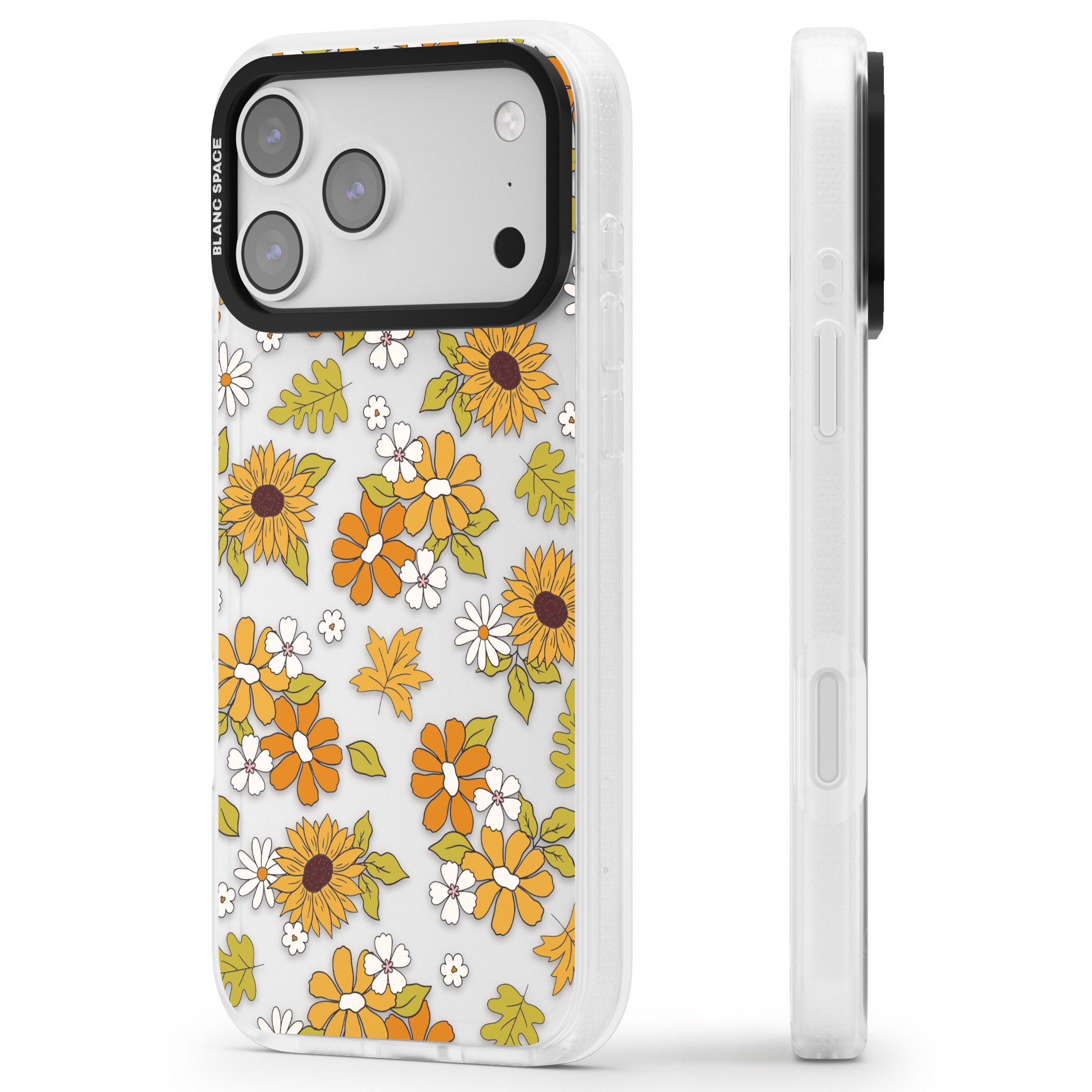 Boho Sunflowers iPhone 17 Pro Impact Air Clear Phone Case Side Profile