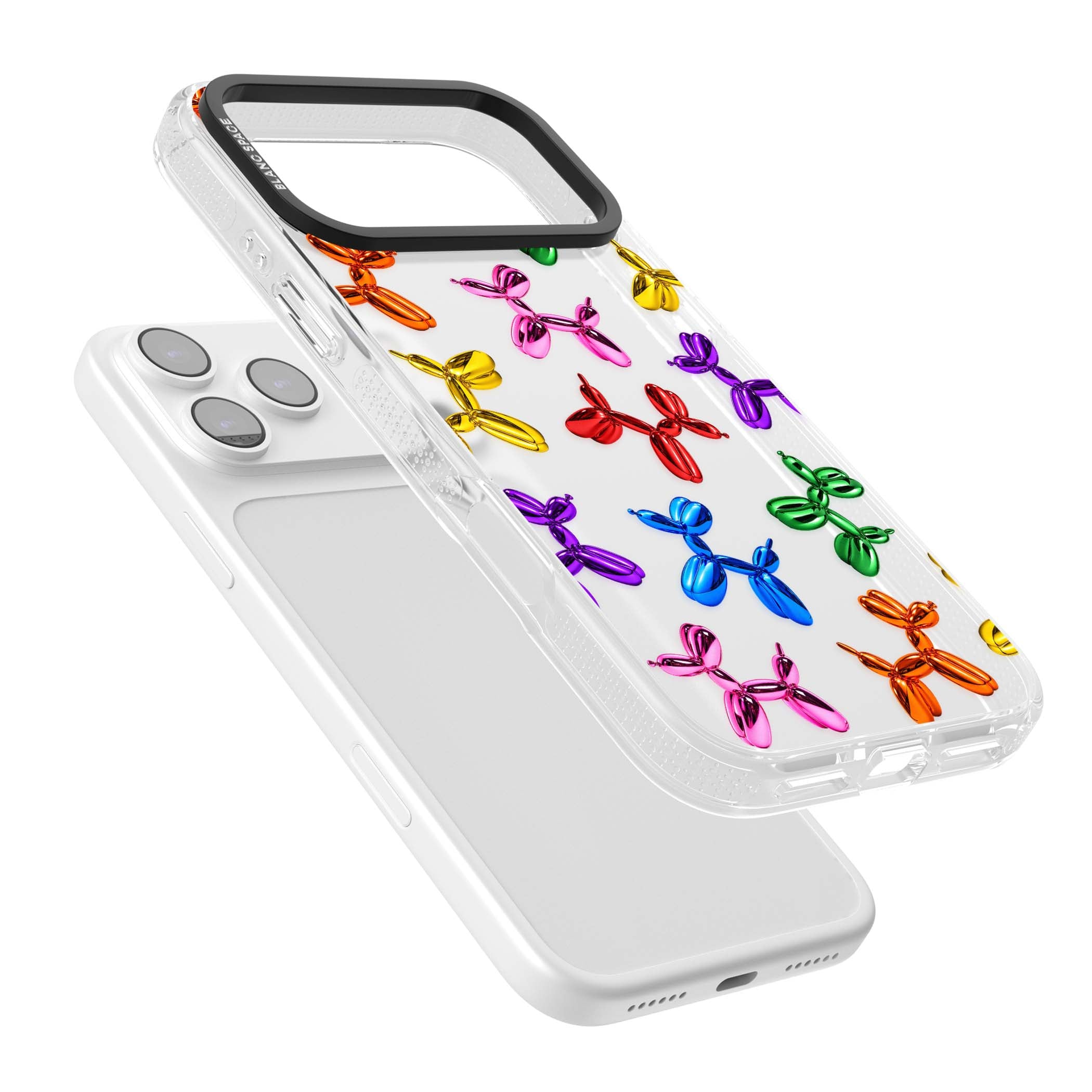 Balloon Dogs pop art iPhone case featuring rainbow chrome balloon dogs in Jeff Koons style | Clear Case Impact Air case for iPhone 17 Pro, iPhone 17 Pro Max