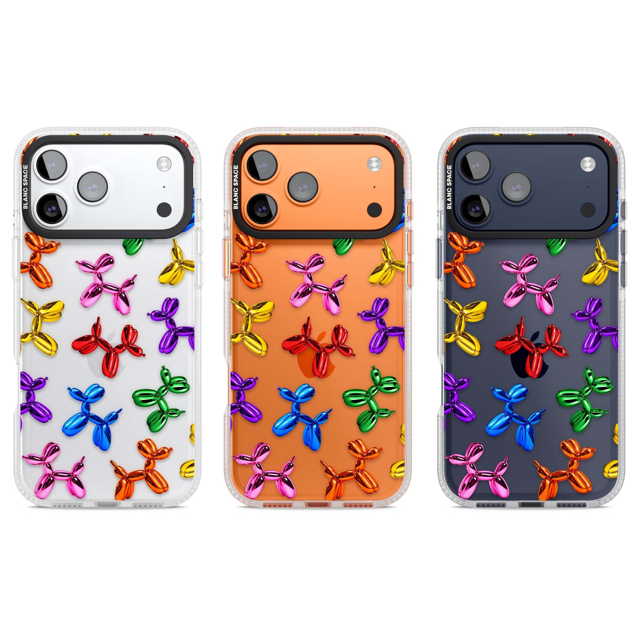 Balloon Dogs pop art iPhone case featuring rainbow chrome balloon dogs in Jeff Koons style | Clear Case Impact Air case for iPhone 17 Pro, iPhone 17 Pro Max