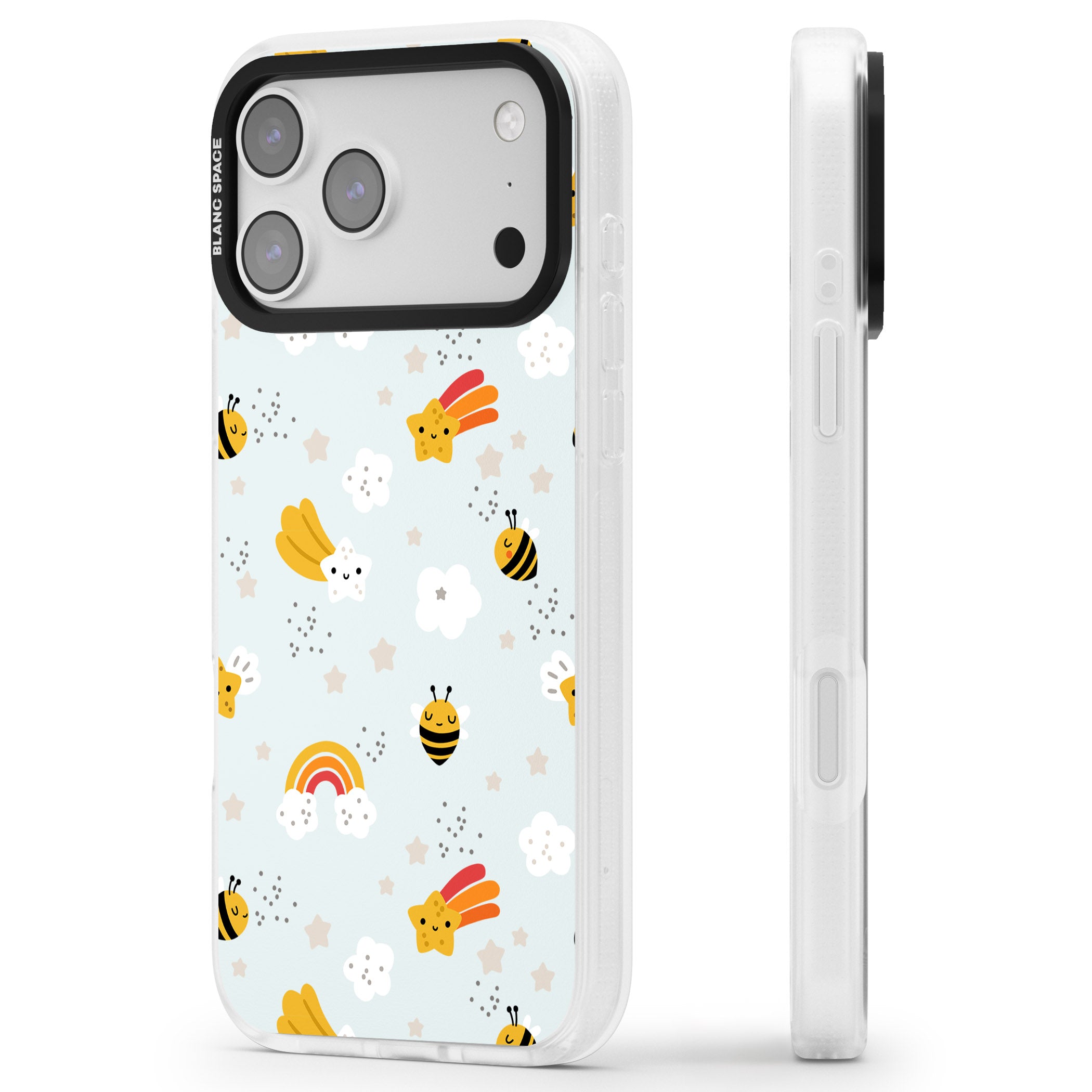 Sweet As Honey Patterns: Bees & Rainbows iPhone 17 Pro Impact Air Clear Phone Case Side Profile