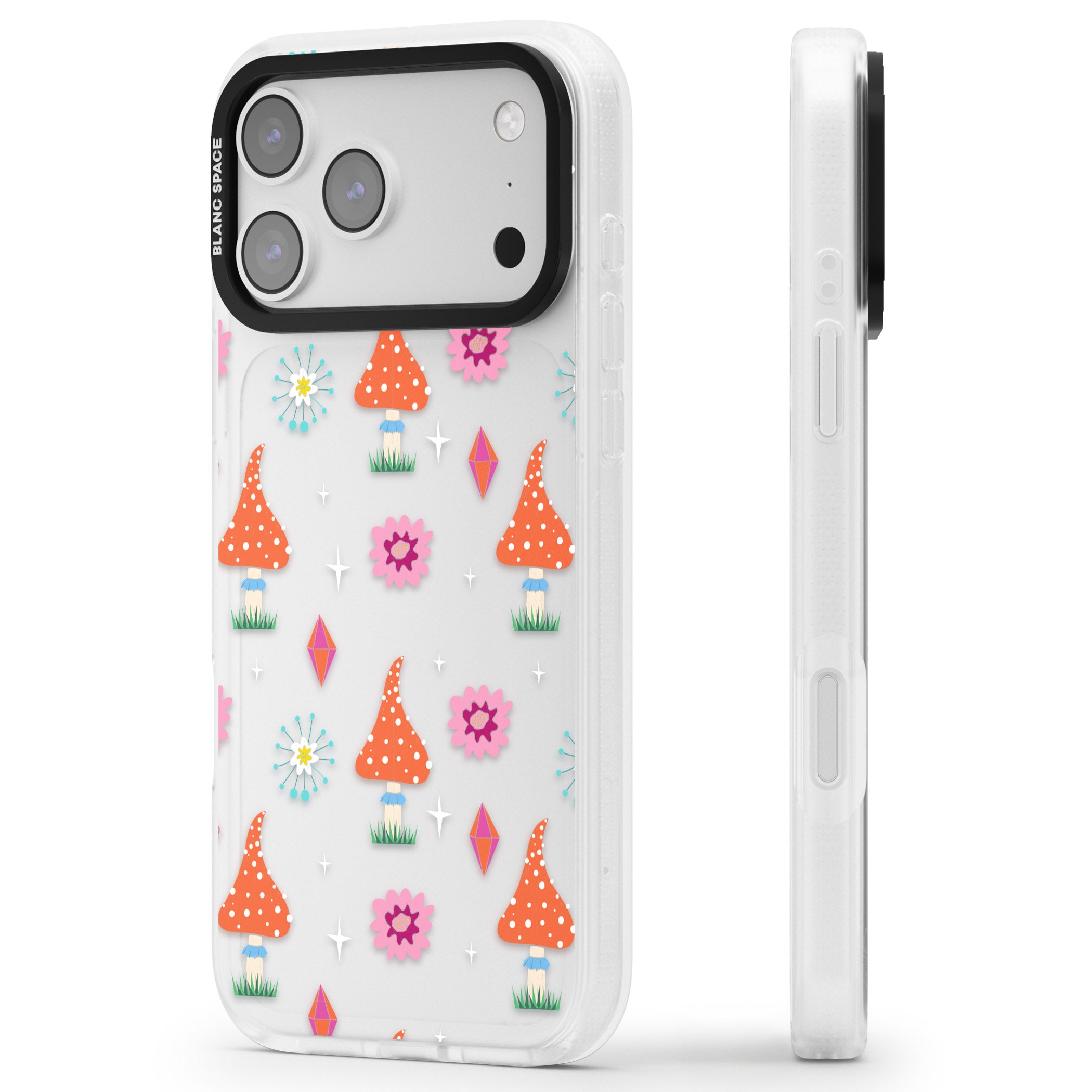 Boho Celestial Mushroom Crystal iPhone 17 Pro Max Impact Air Clear Phone Case Side Profile