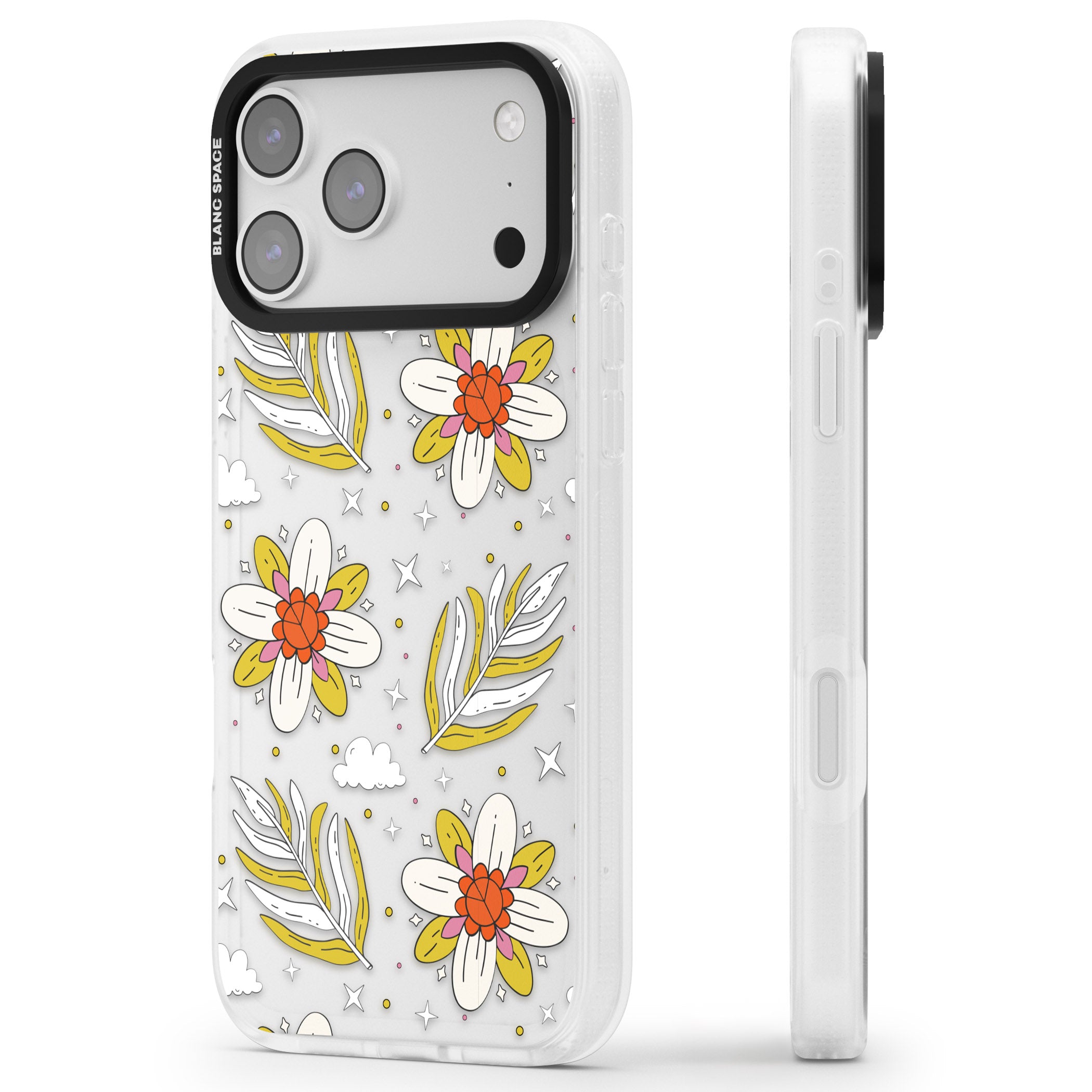Boho Celestial Floral Dream iPhone 17 Pro Impact Air Clear Phone Case Side Profile