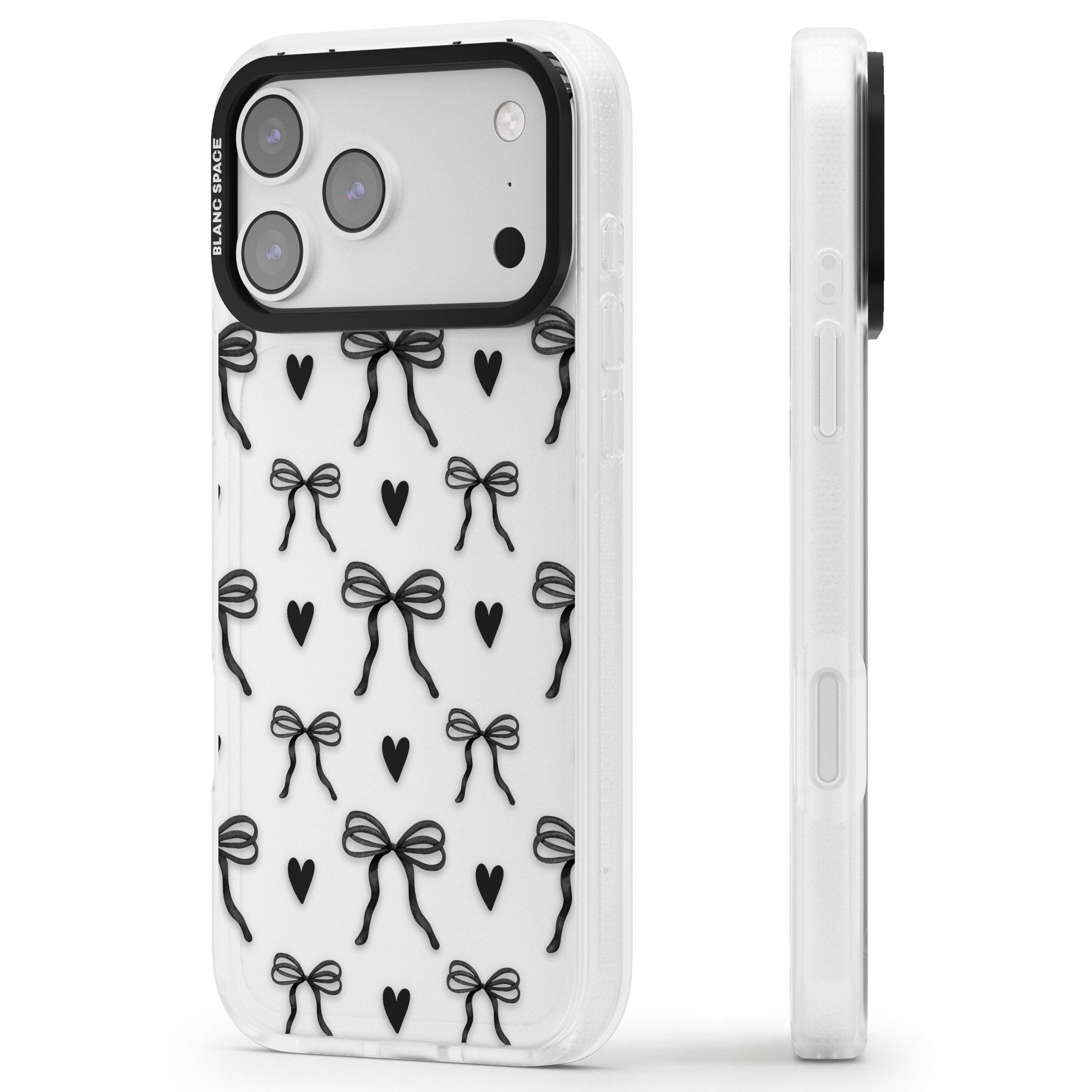 Black Bows & Hearts iPhone 17 Pro Max Impact Air Clear Phone Case Side Profile