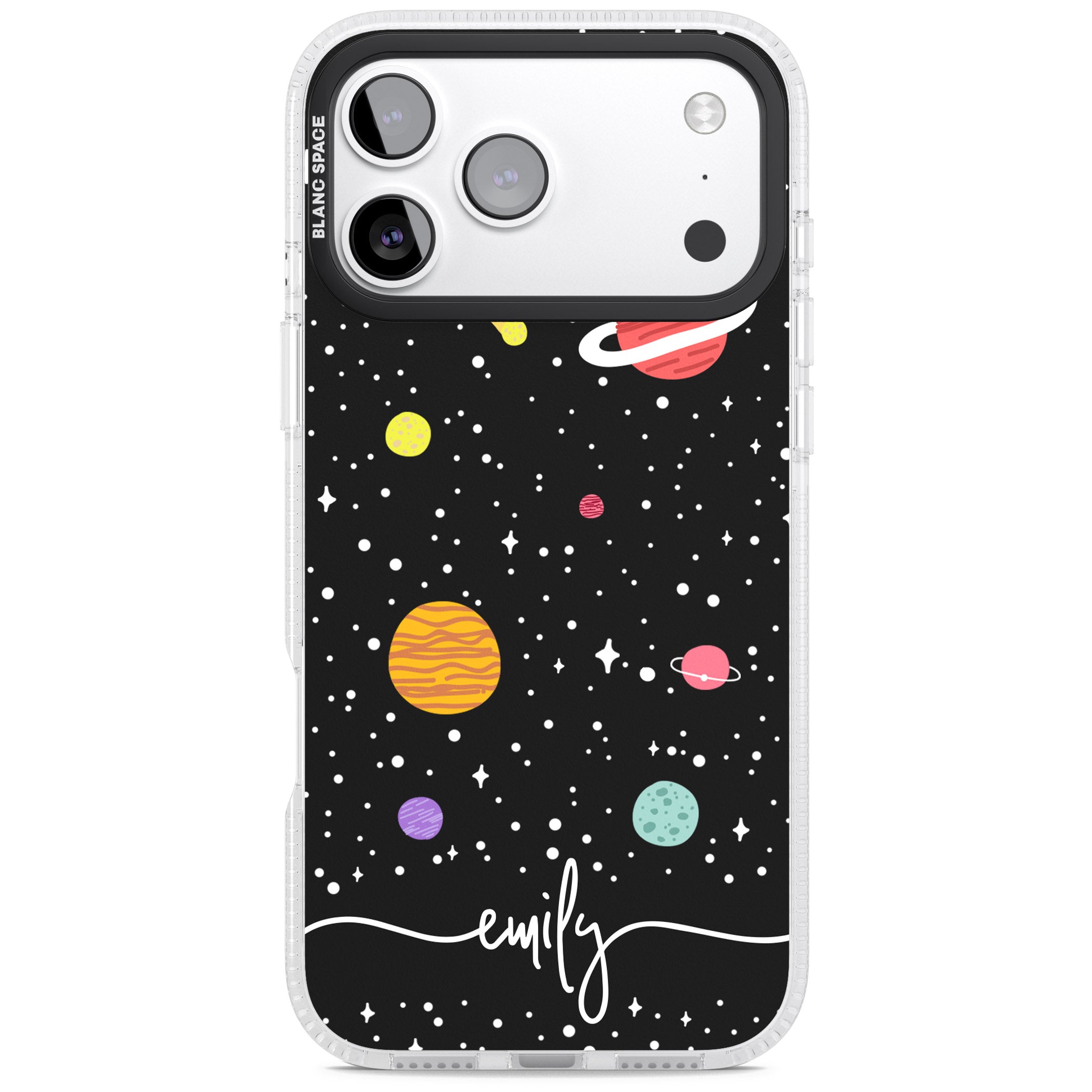 Personalised Cute Cartoon Planet iPhone 17 Pro Max Impact Air Clear Phone Case