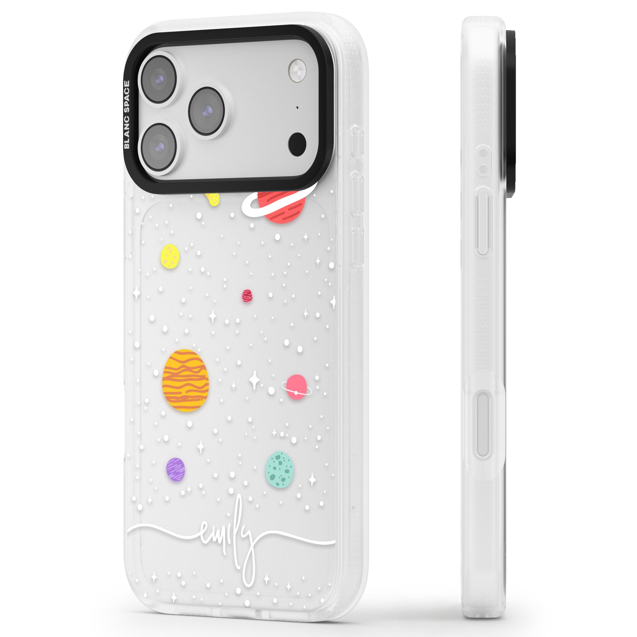 Personalised Cute Cartoon Planet (Clear) iPhone 17 Pro Impact Air Clear Phone Case Side Profile