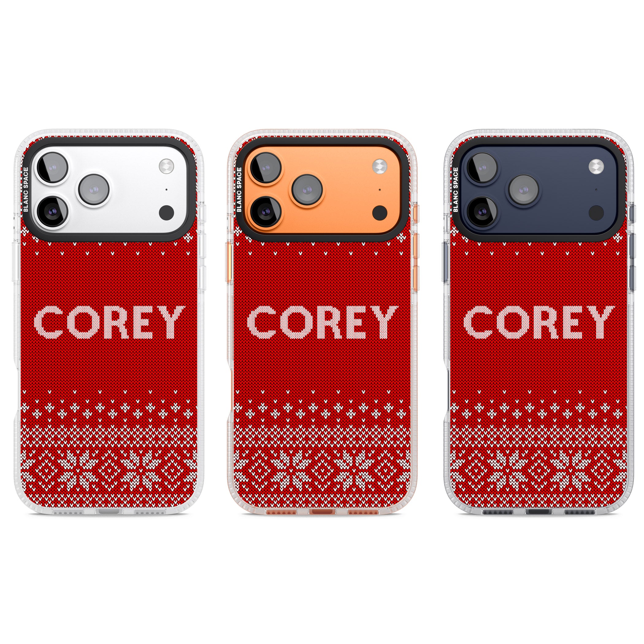 Personalised Red Christmas Knit iPhone 17 Pro Impact Air Clear Phone Case APT Impact Protection