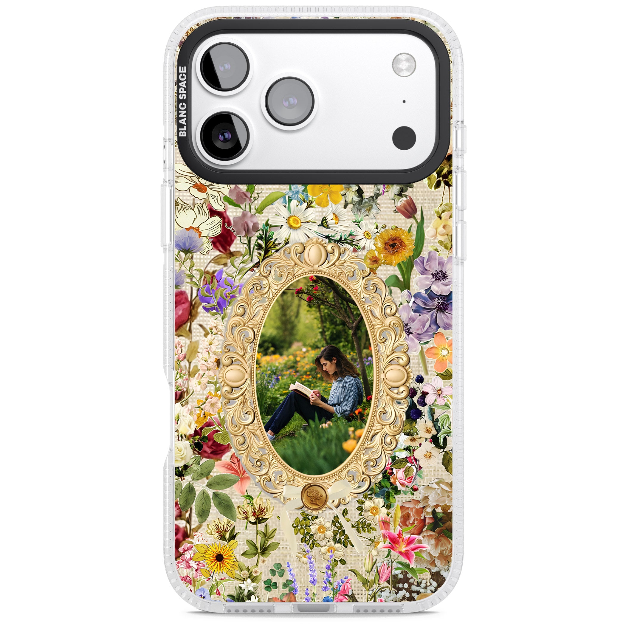 Personalised Vintage Wildflower Frame iPhone 17 Pro Impact Air Clear Phone Case