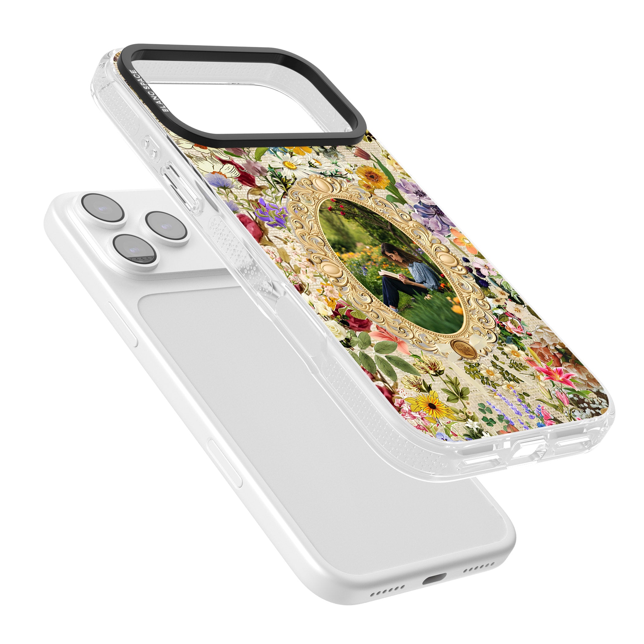 Personalised Vintage Wildflower Frame iPhone 17 Pro Impact Air Clear Phone Case Colours
