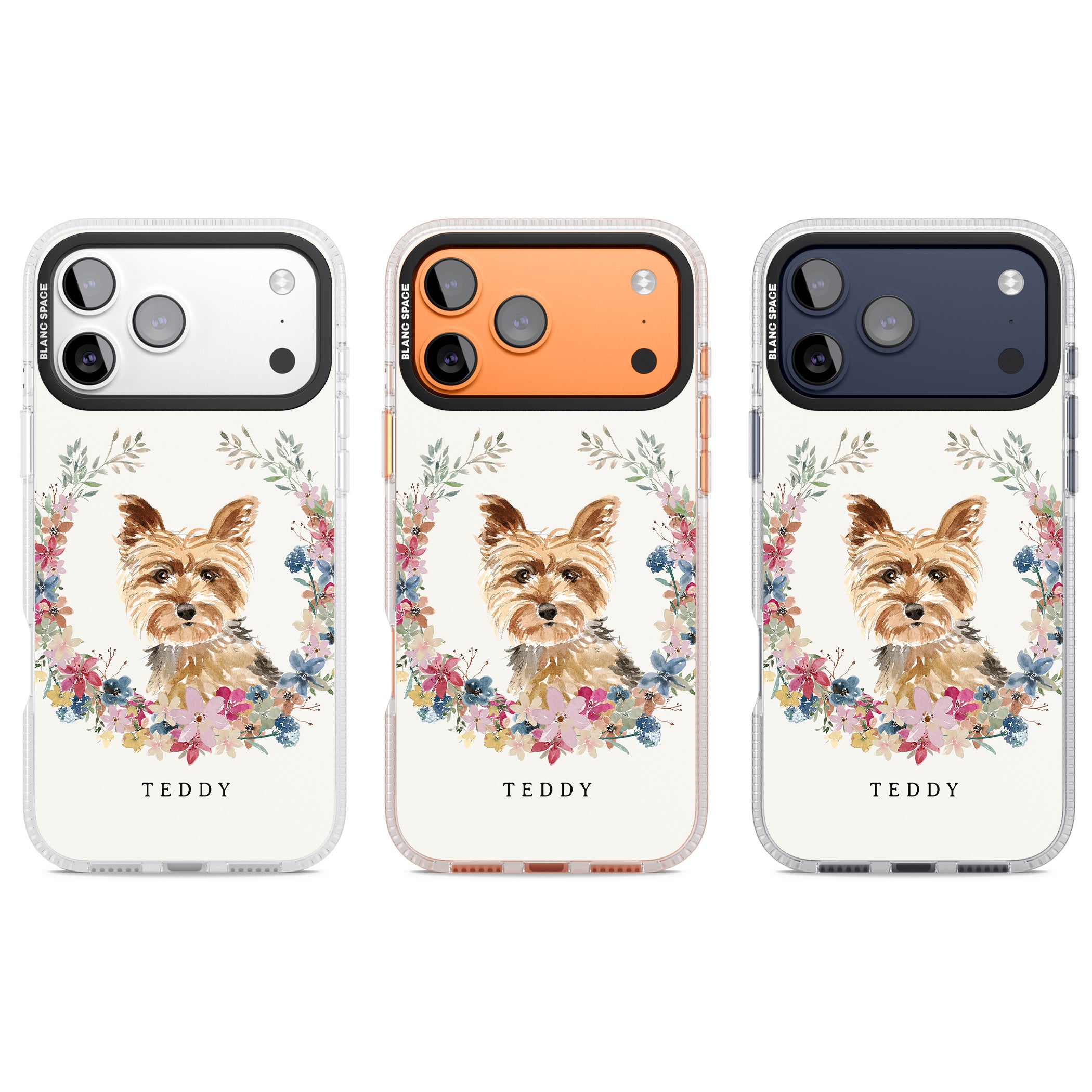 Personalised Yorkshire Terrier Floral Portrait iPhone 17 Pro Impact Air Clear Phone Case APT Impact Protection