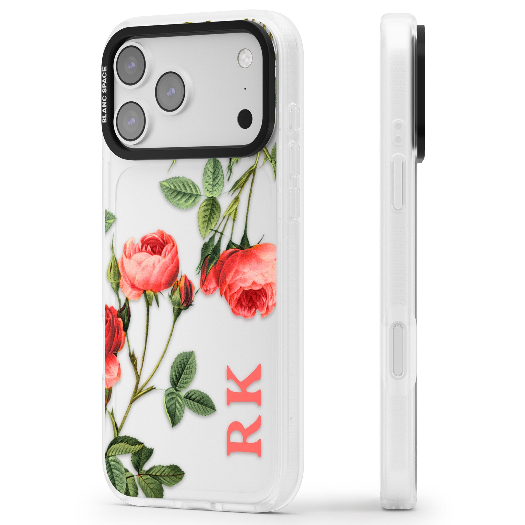 Personalised Vintage Floral Rose iPhone 17 Pro Impact Air Clear Phone Case Side Profile