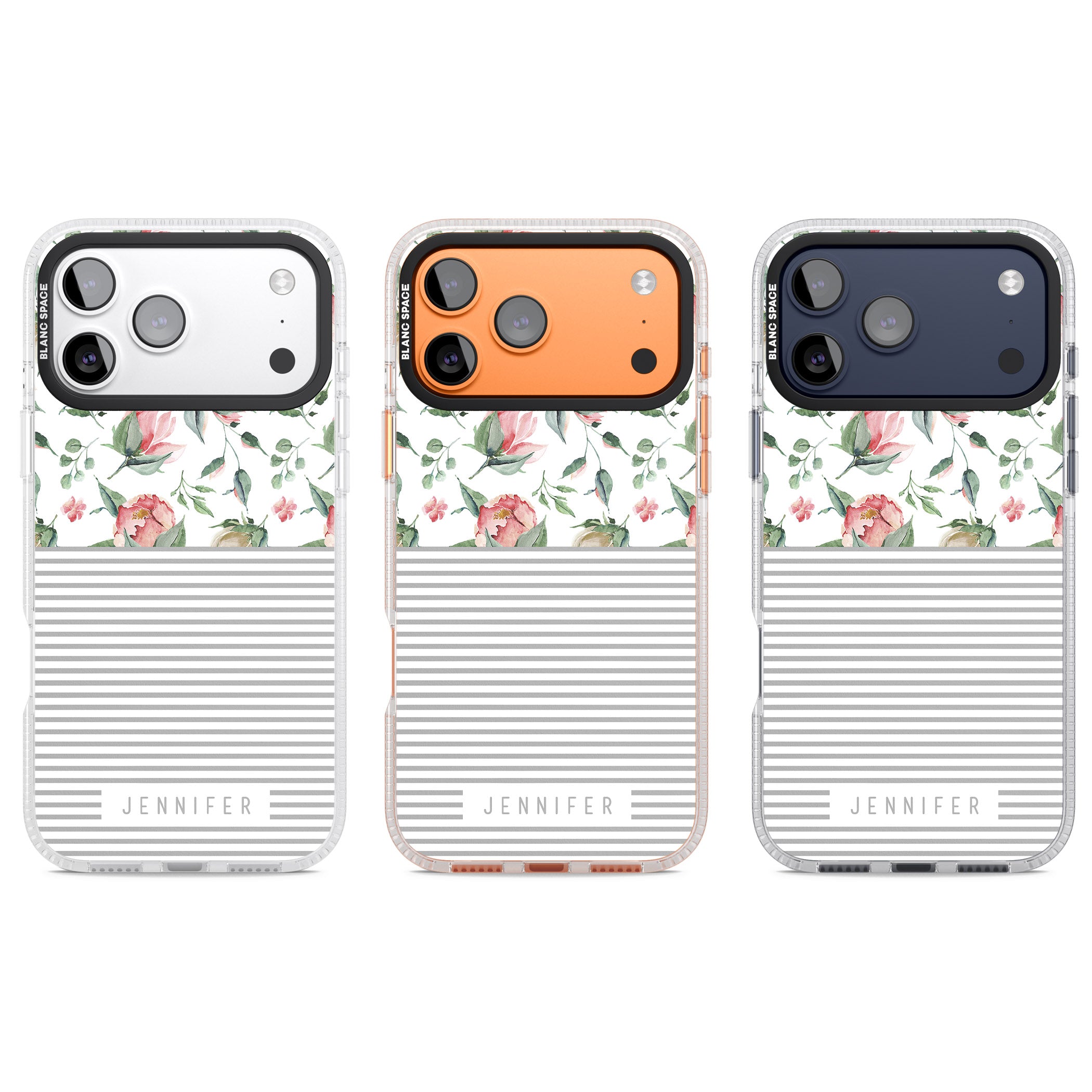Personalised Light Floral Pattern & Stripes iPhone 17 Pro Impact Air Clear Phone Case APT Impact Protection
