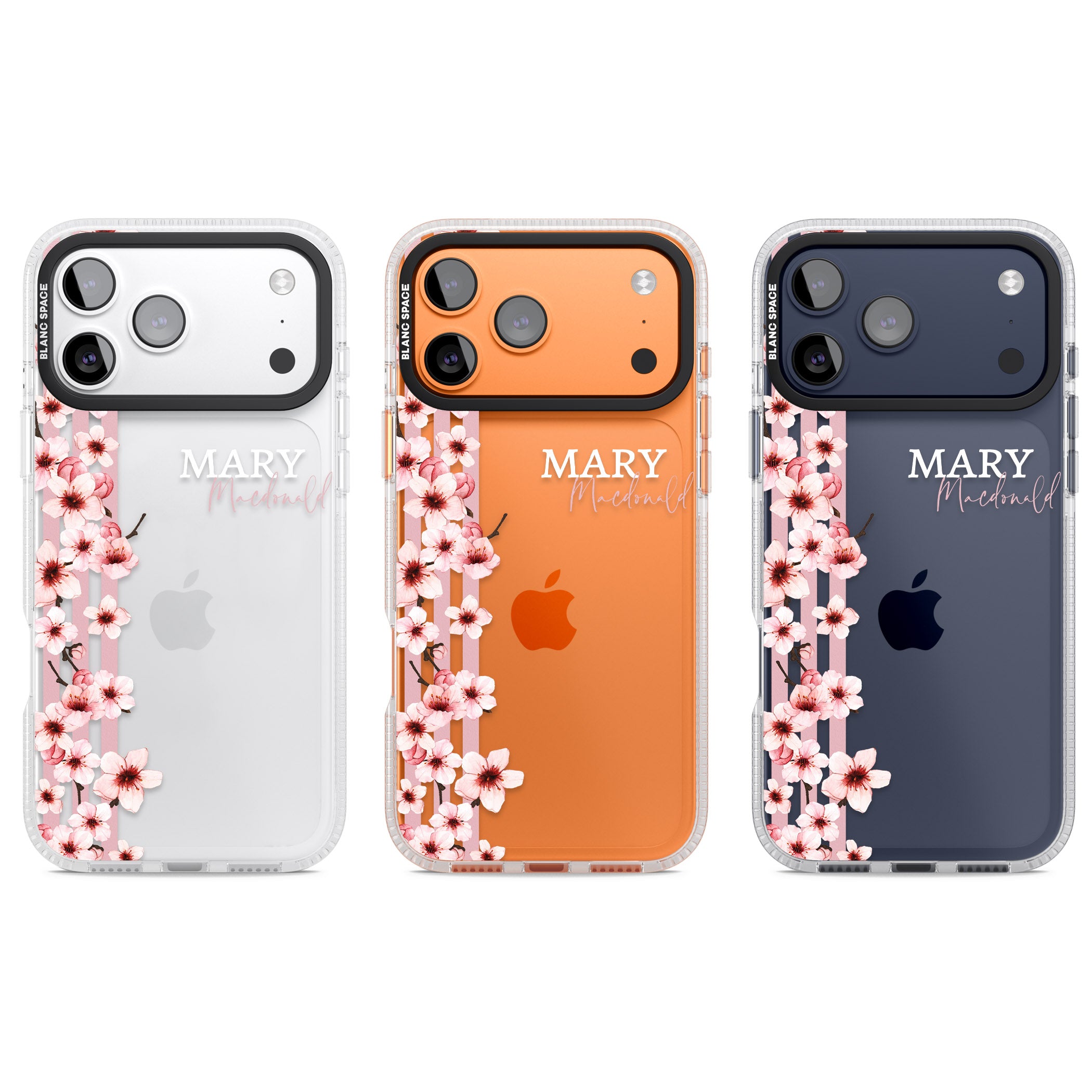 Personalised Cherry Blossom Stripes iPhone 17 Pro Impact Air Clear Phone Case APT Impact Protection