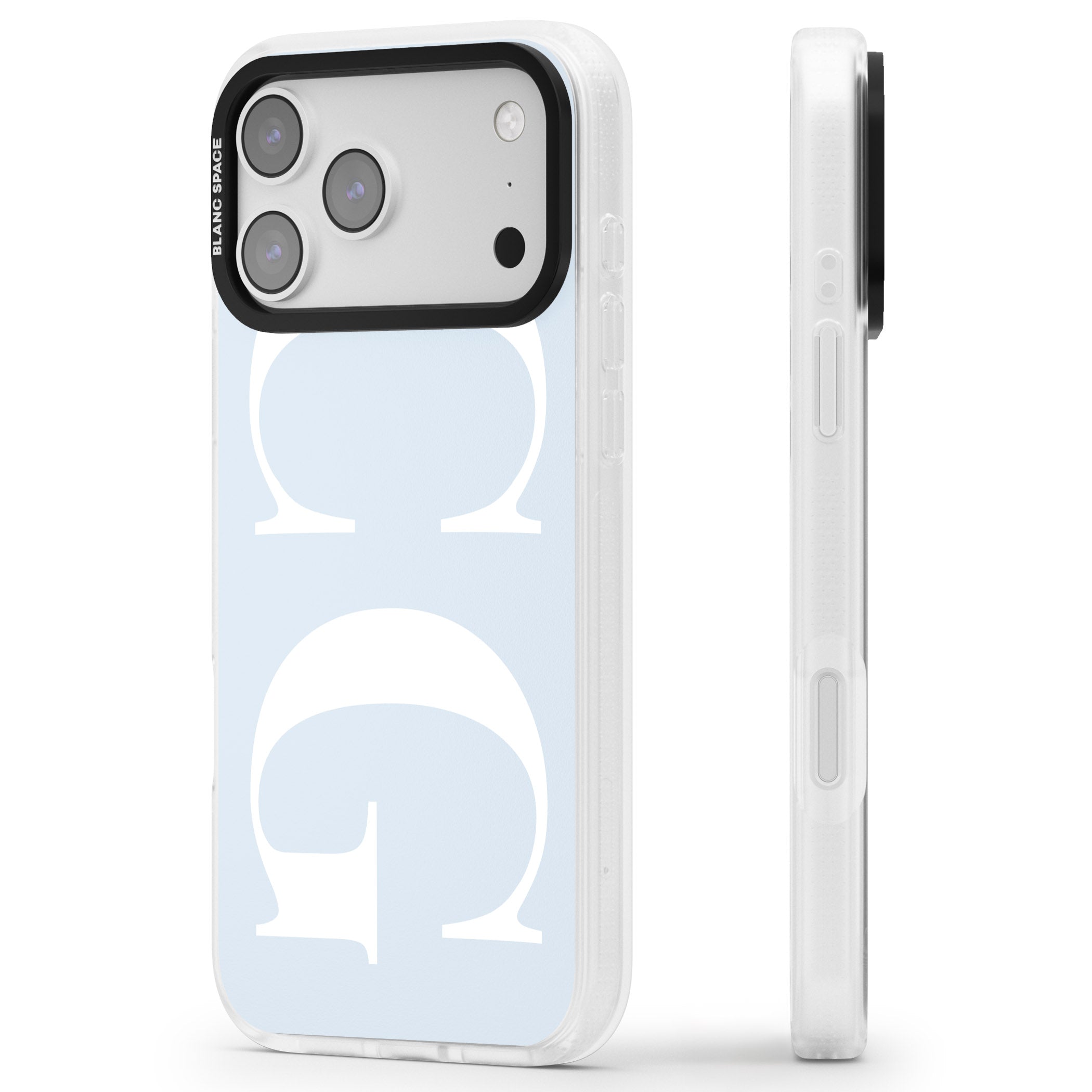 Personalised White & Blue Green Letters iPhone 17 Pro Impact Air Clear Phone Case Side Profile