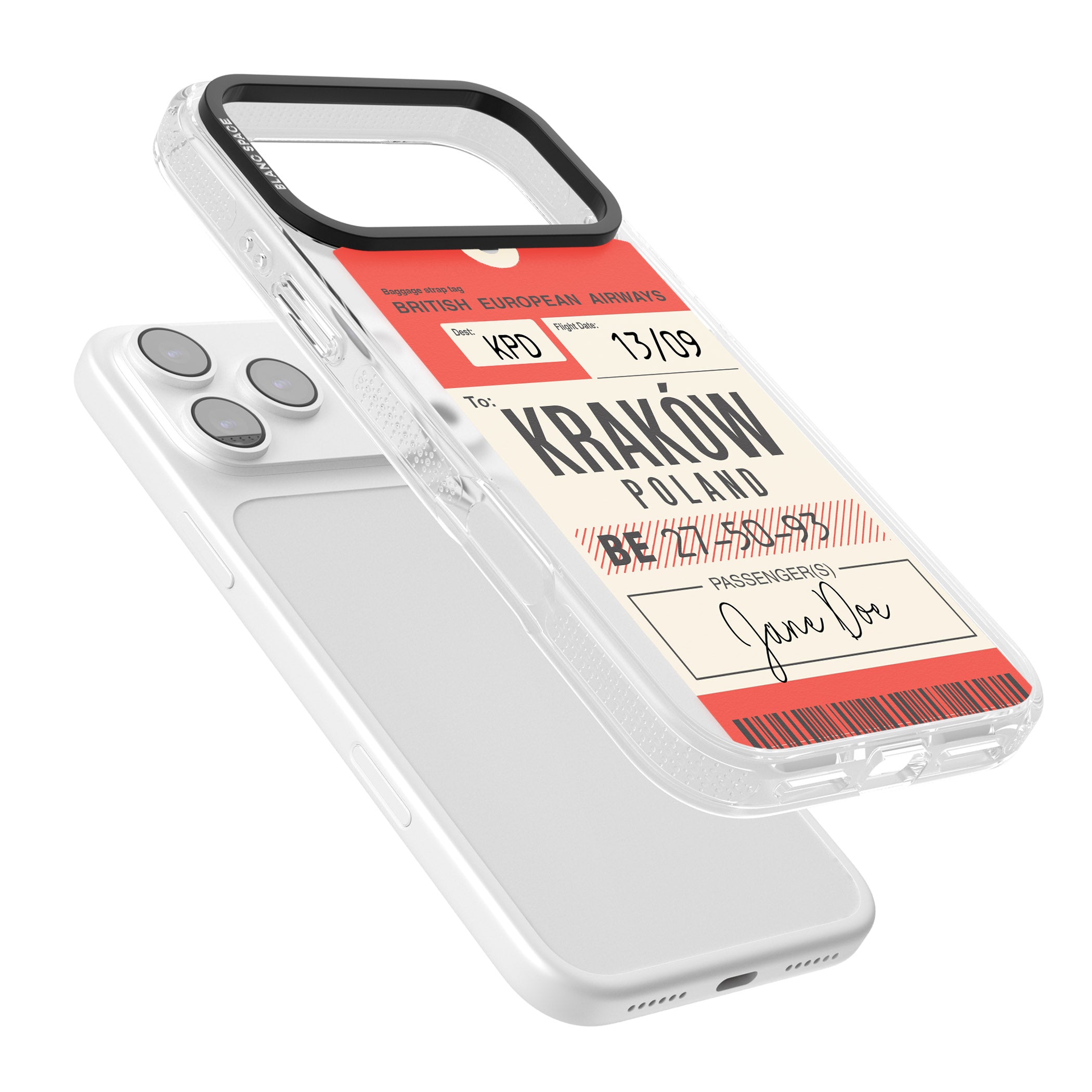 Personalised Vintage Bea Luggage Tag iPhone 17 Pro Impact Air Clear Phone Case Colours