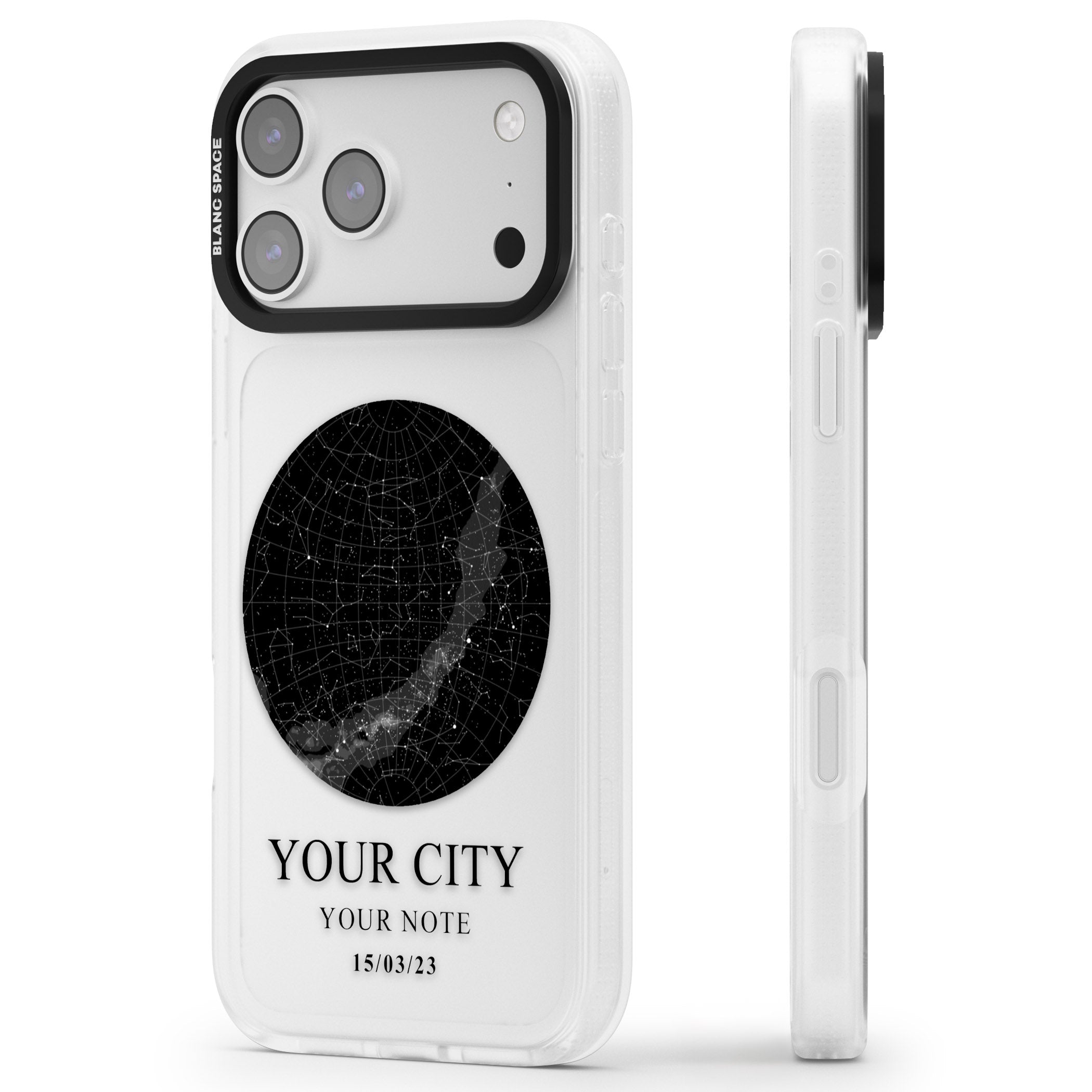 Personalised Star Map iPhone 17 Pro Impact Air Clear Phone Case Side Profile