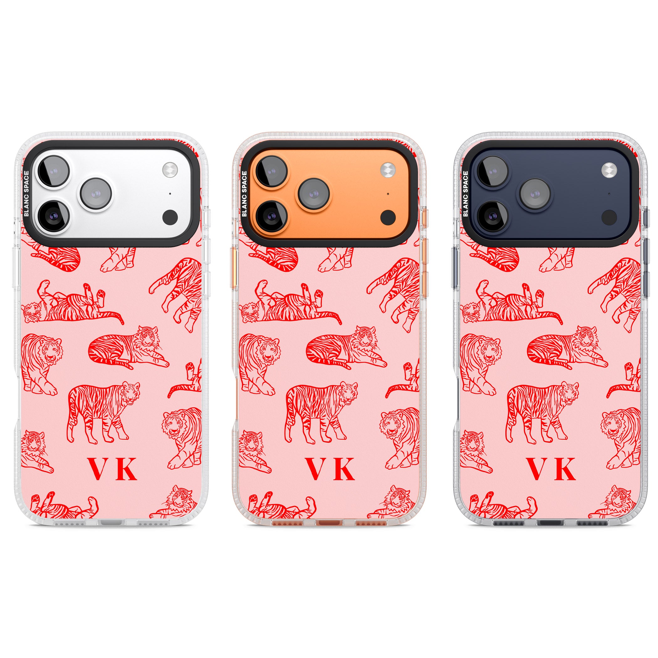 Personalised Red Tiger Outlines On Pink iPhone 17 Pro Impact Air Clear Phone Case APT Impact Protection